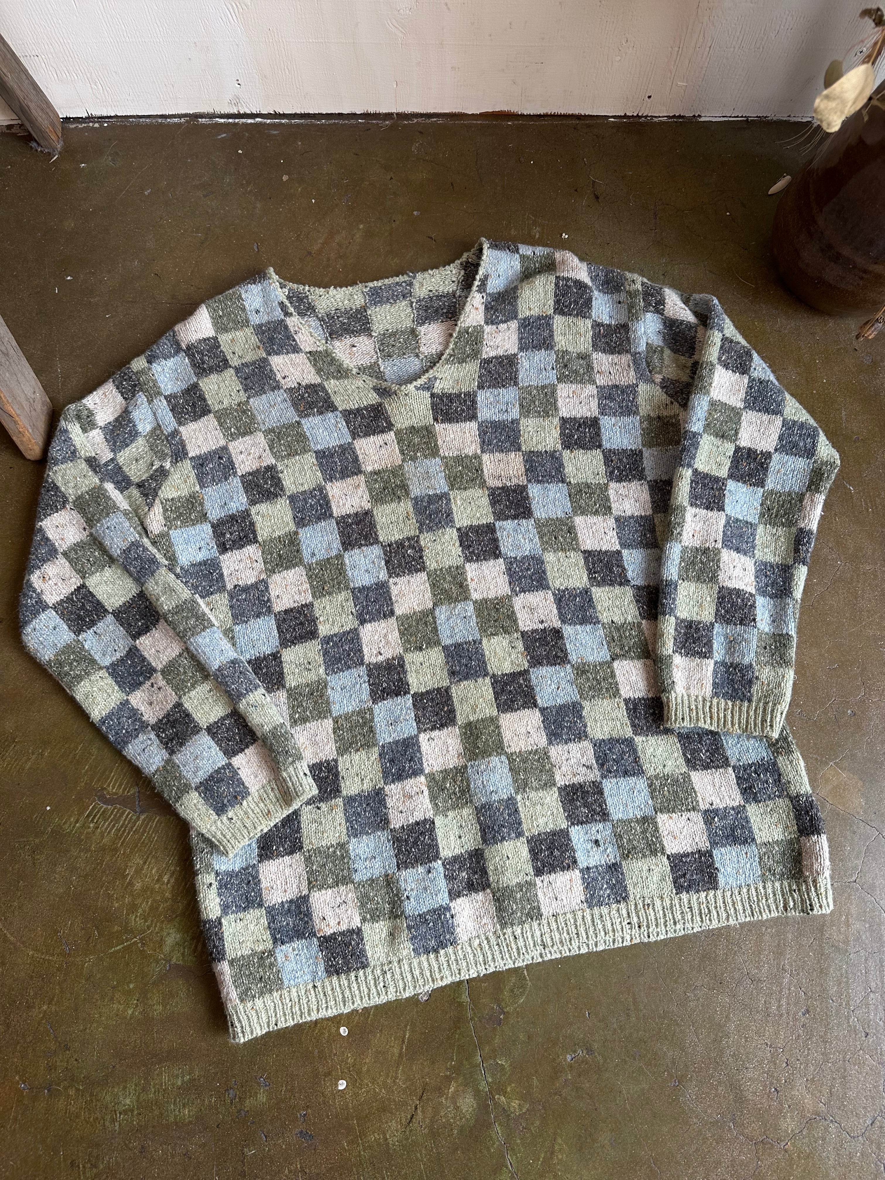 1990s Checkerboard Knit Sweater (L/XL)