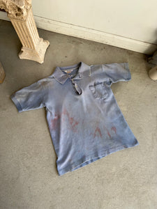 1960s Thrashed Paint Covered Light Blue Polo Tee (S/M)