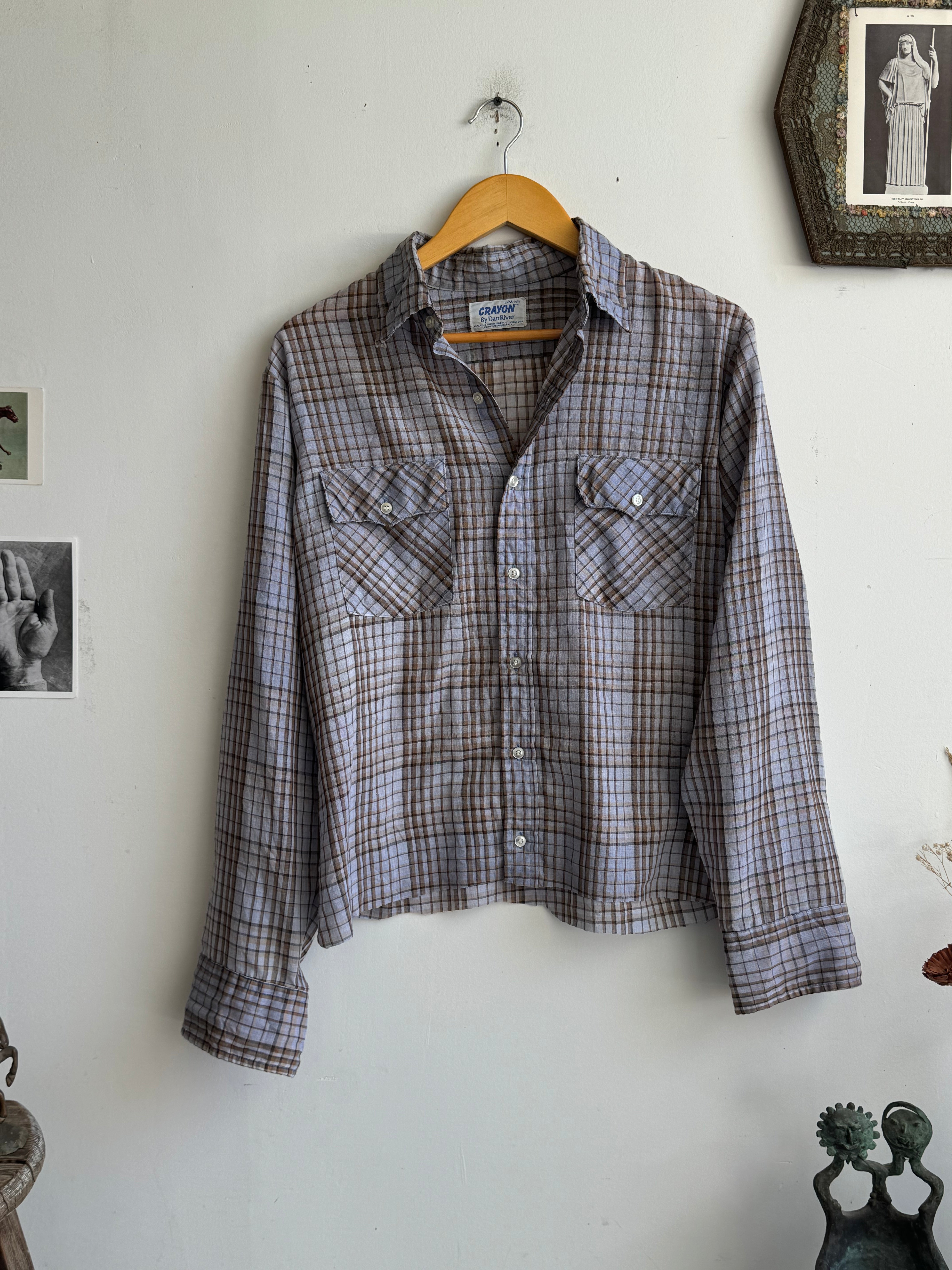 1970s Paper Thin Plaid Shirt (Boxy M)