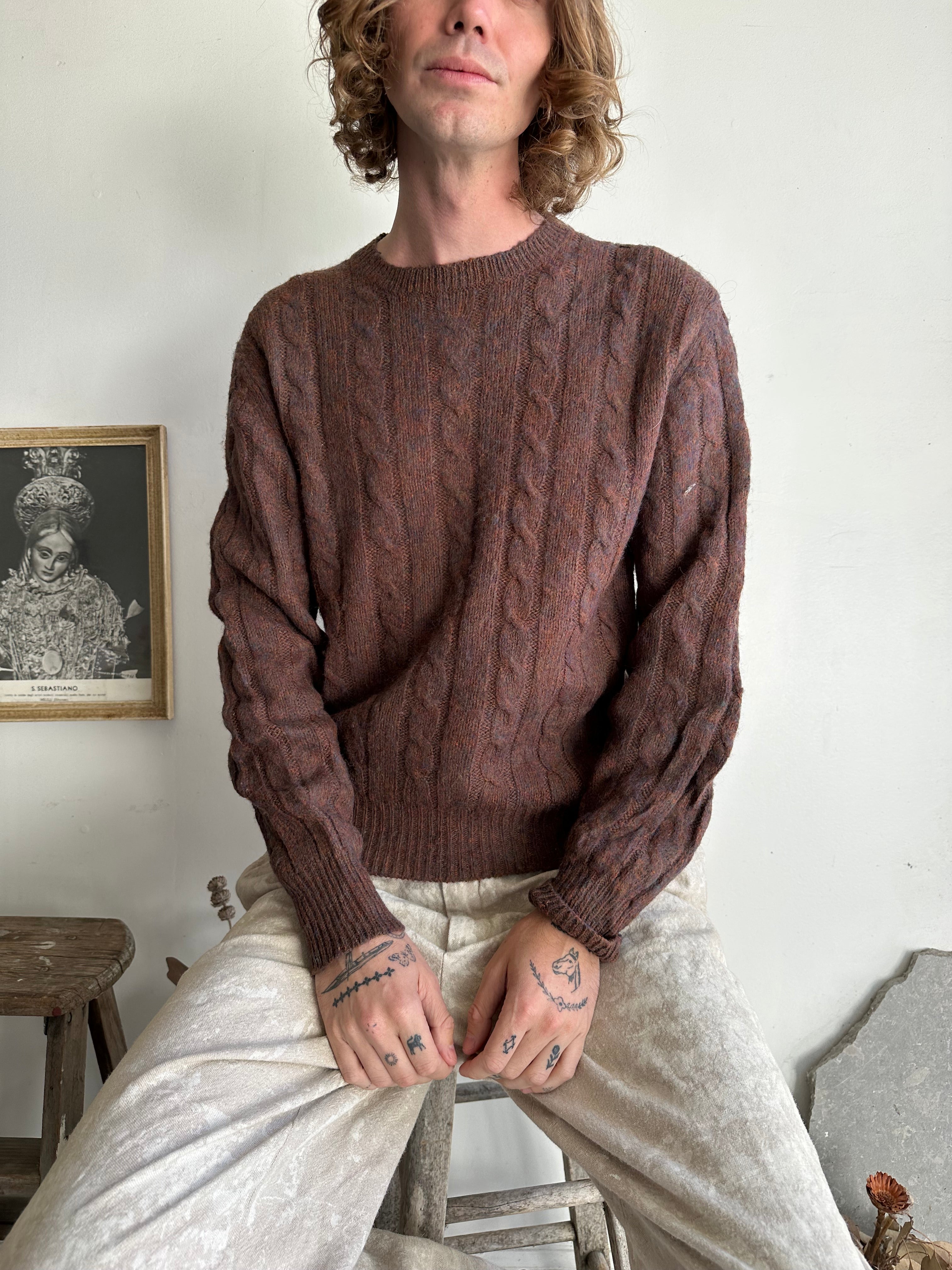 1980s Brown Cable Knit Sweatshirt (M)