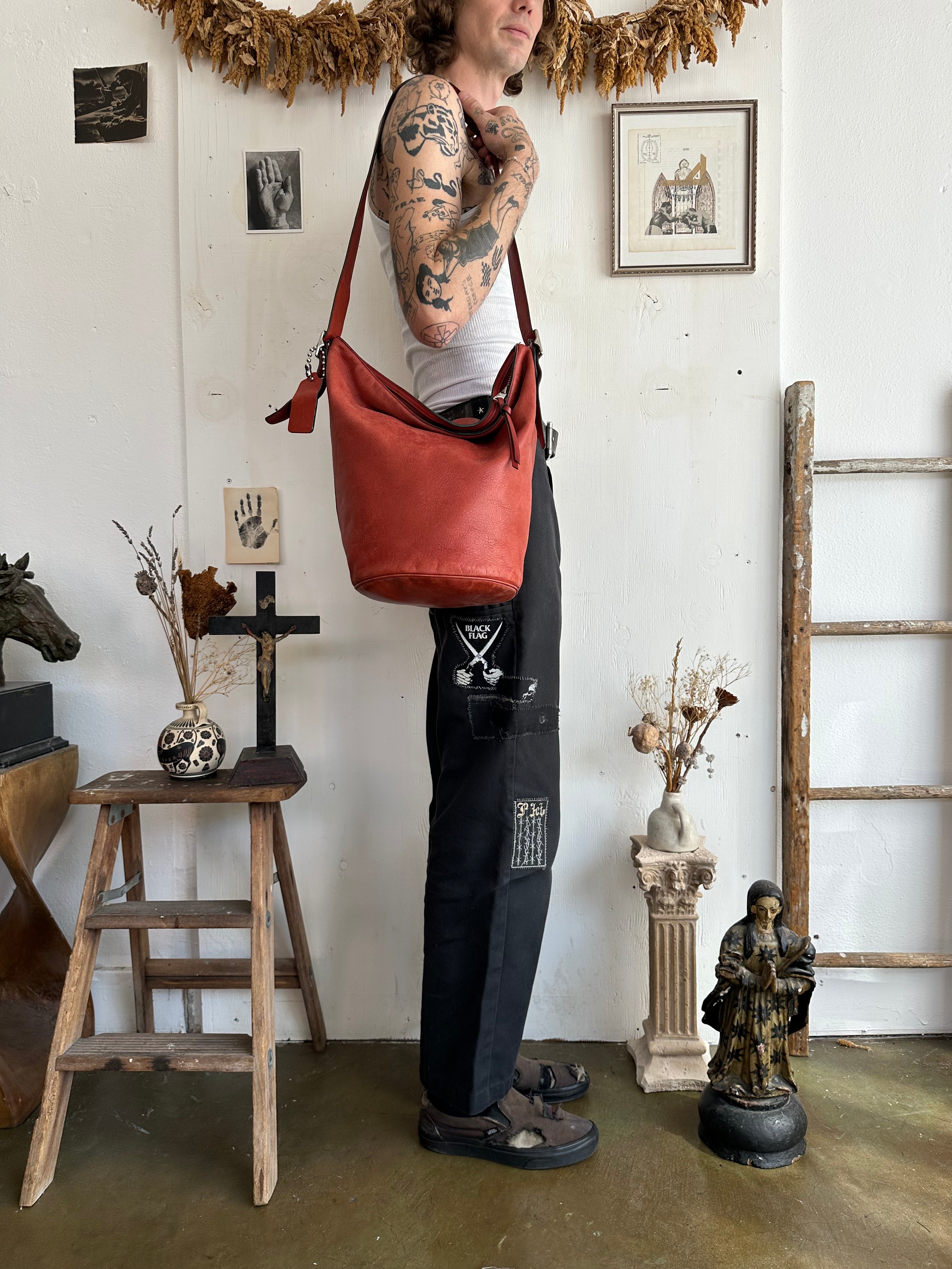 2000s Sunfaded Red Coach Bucket Bag