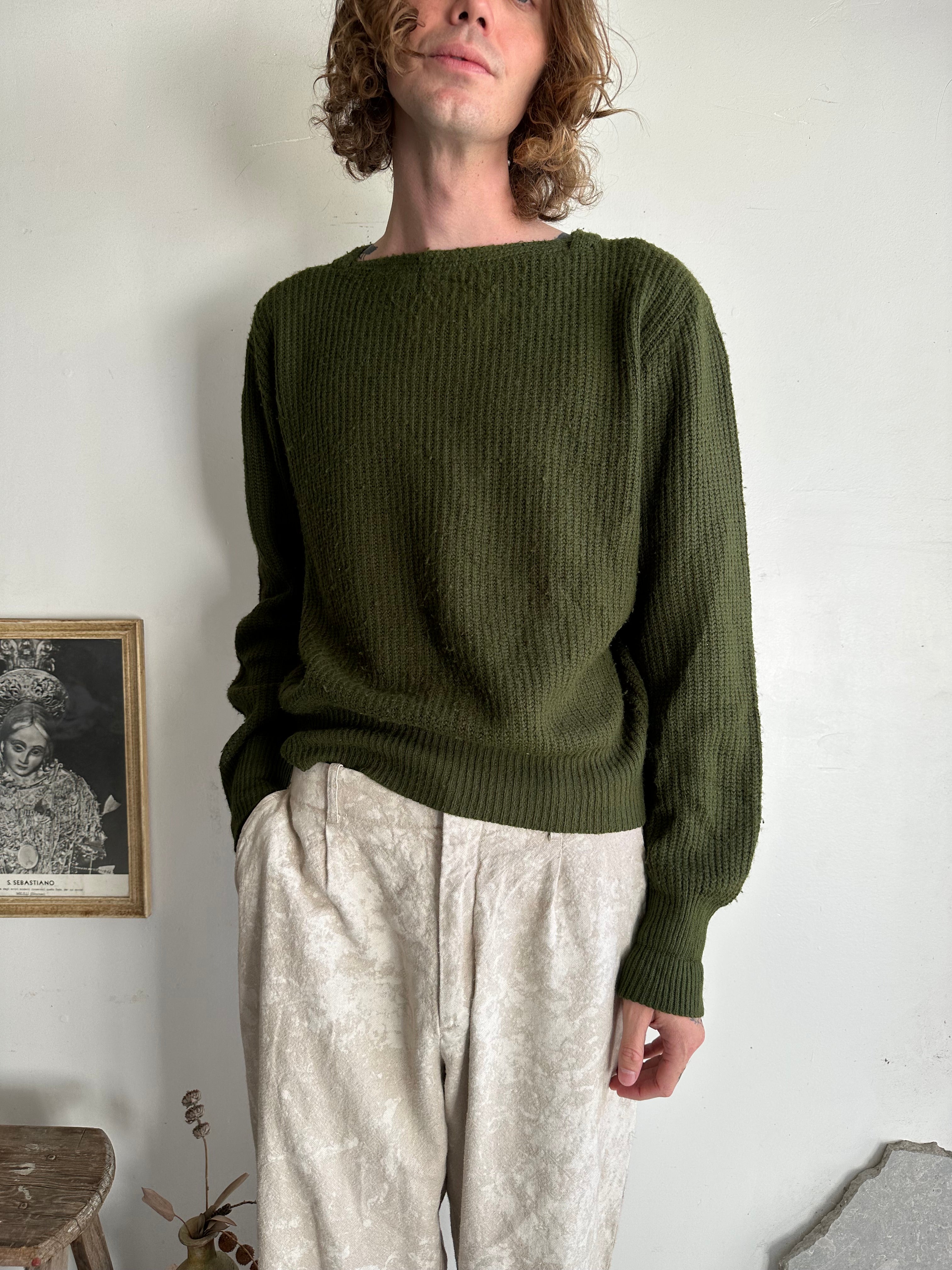 1940s Dark Green Knit Sweatshirt (M)