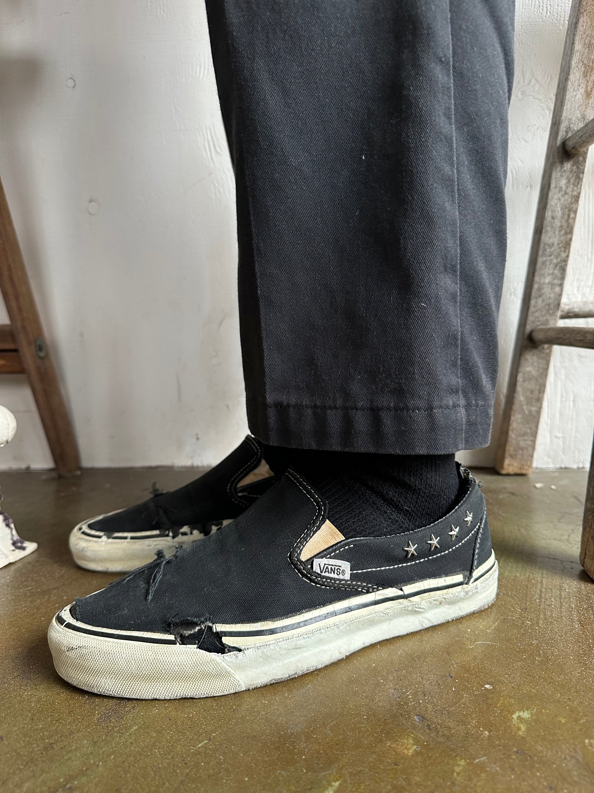 Thrashed Black Vans Made in USA W/ Studs