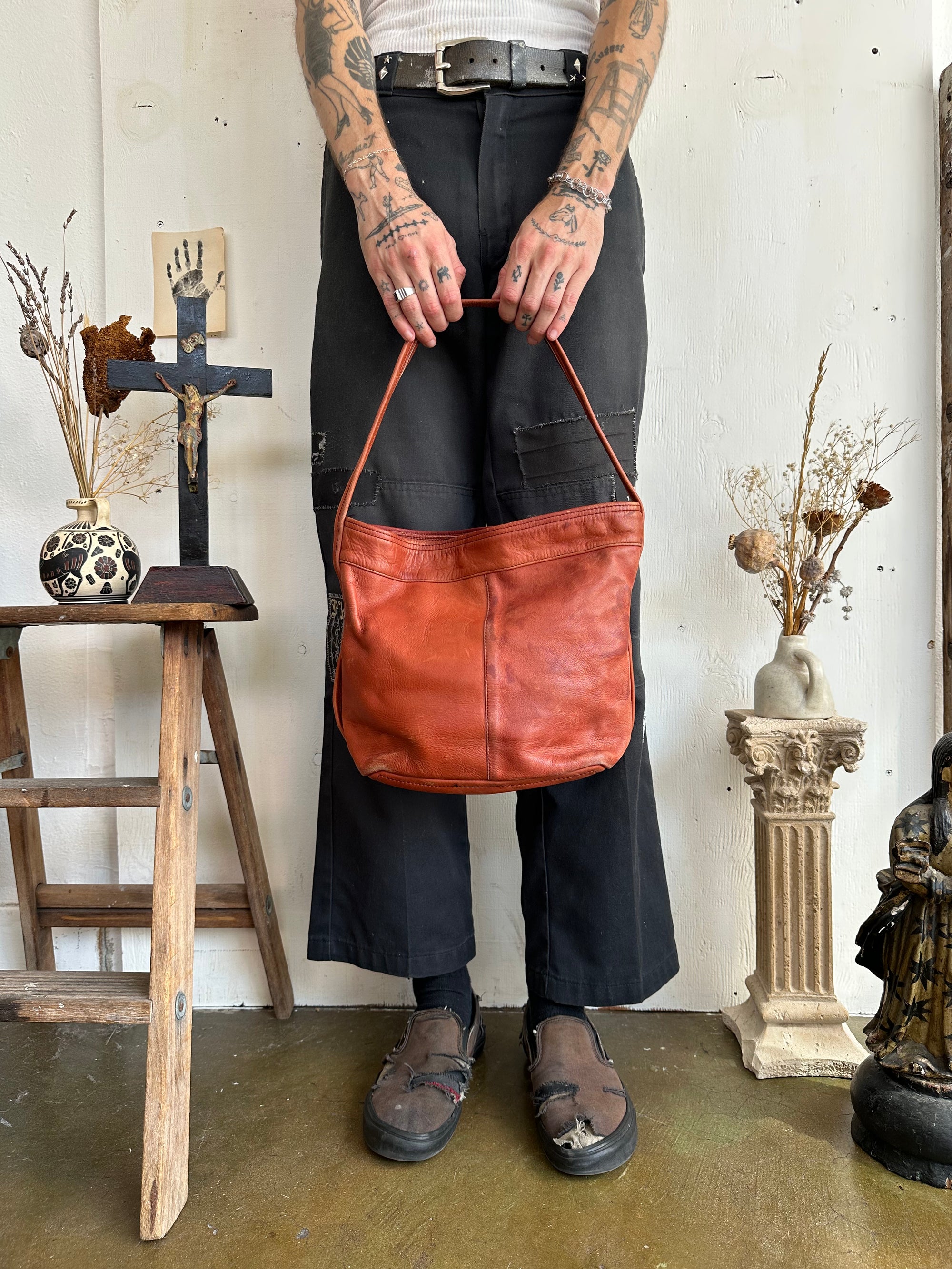 1970s Hand Made Leather Satchel