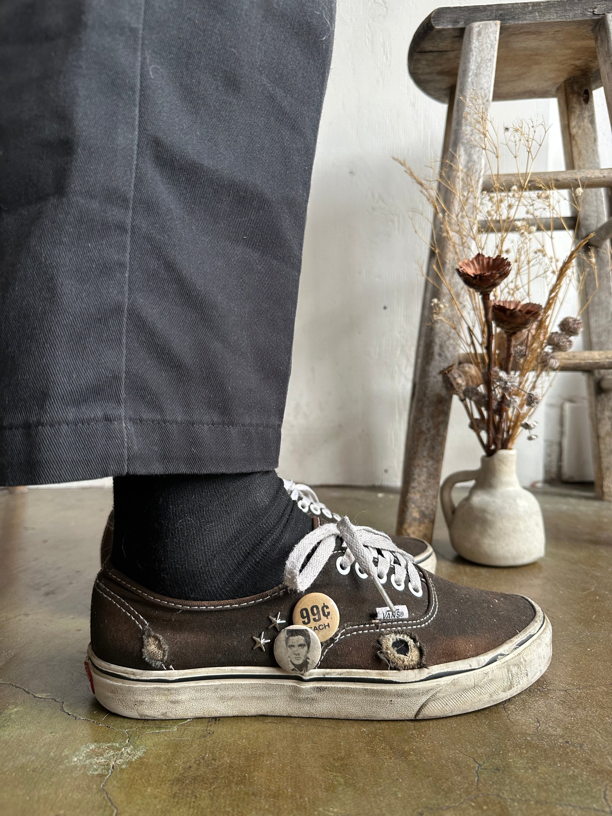 Sunfaded Black Vans Authentics W/ Pins and Studs