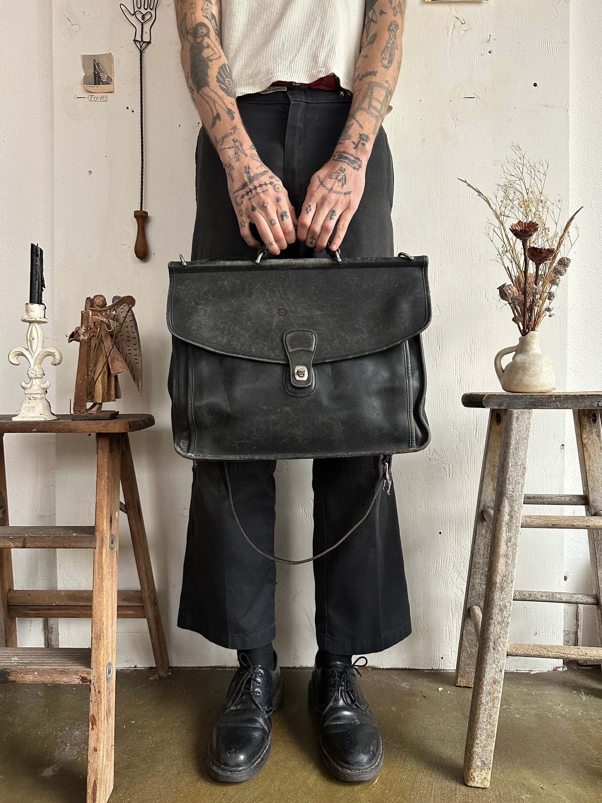 Vintage Black Leather Coach Messenger Bag