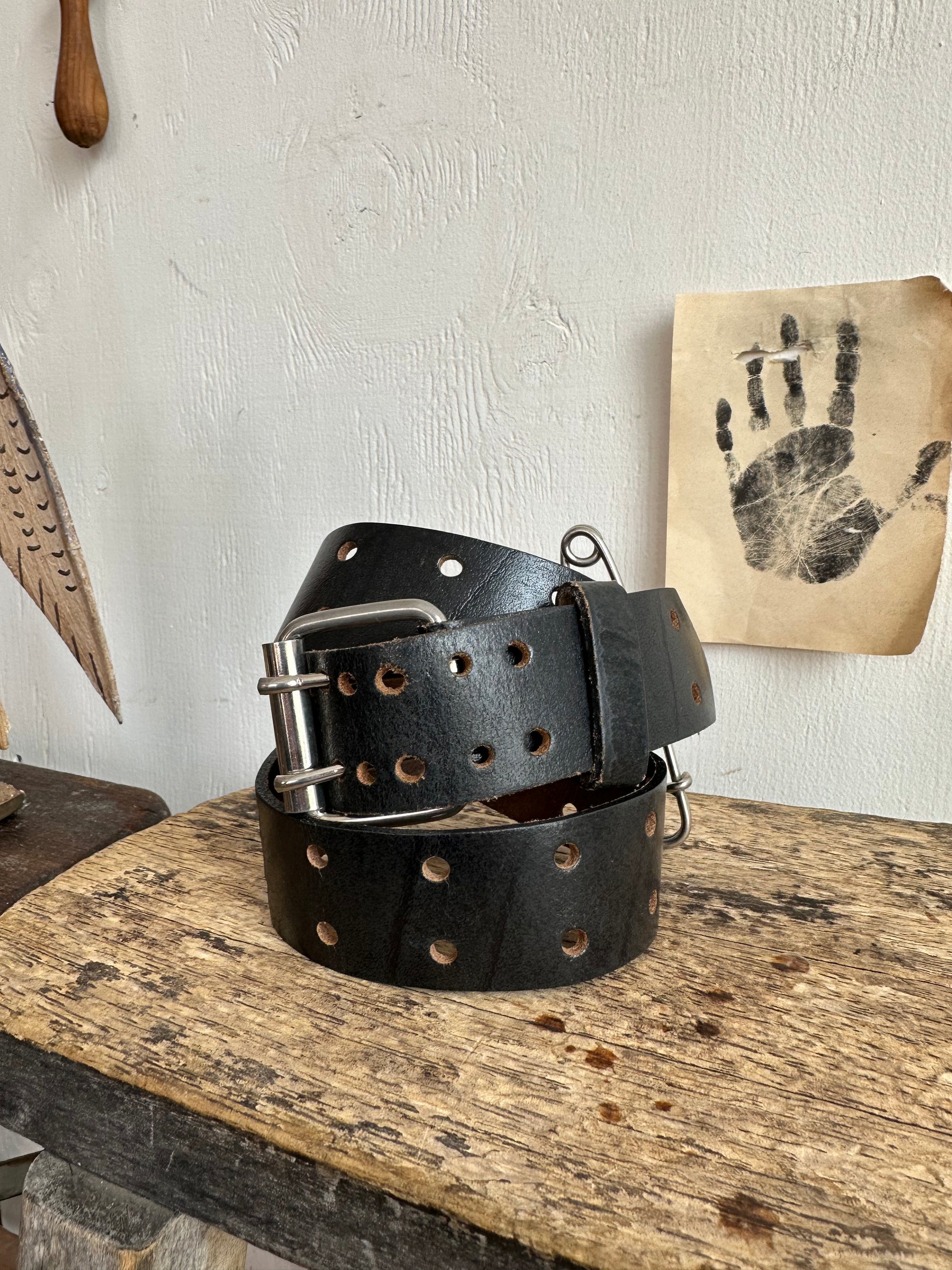 Vintage Leather Belt W/ Large Safety Pin
