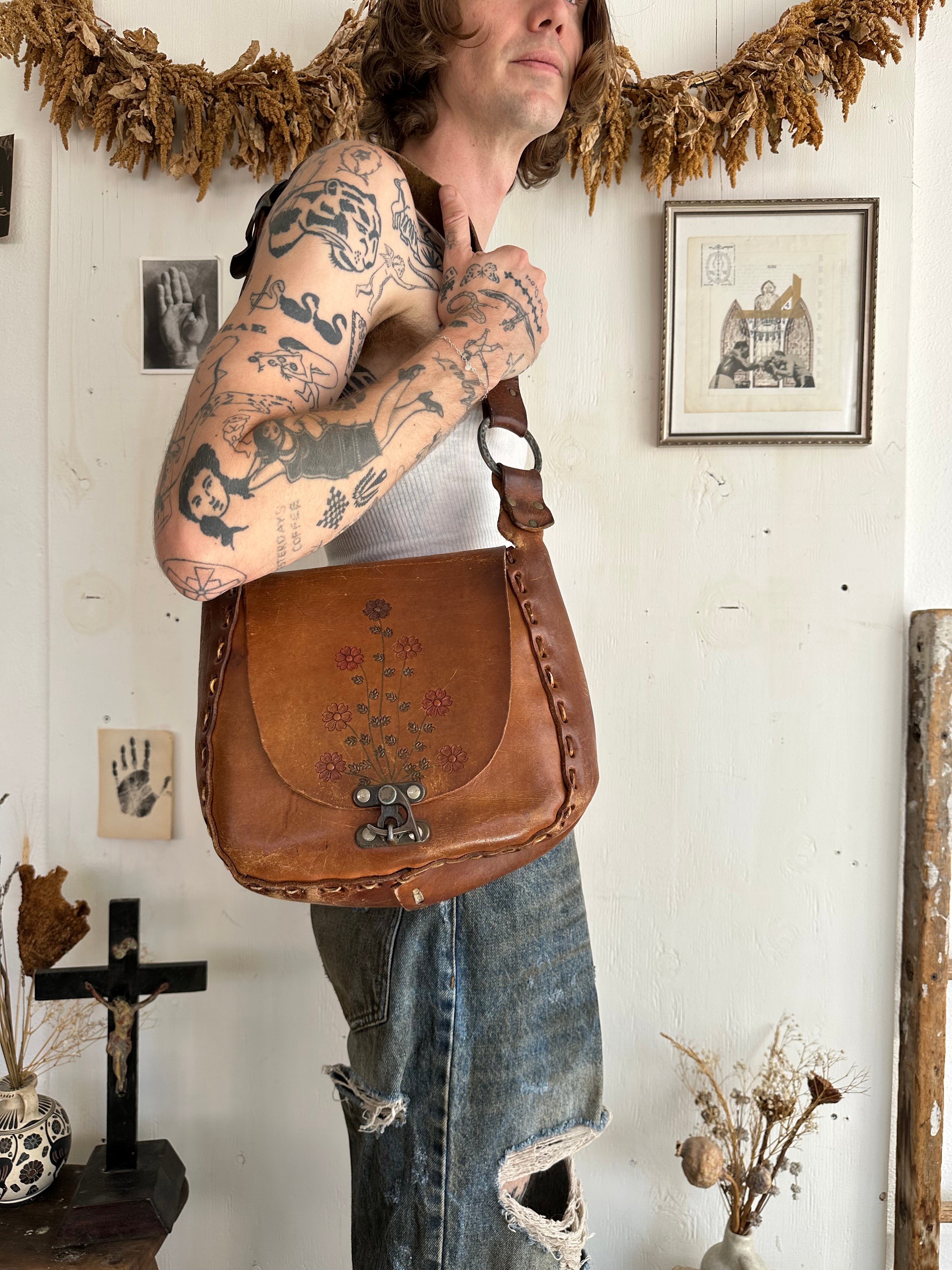 1970s Heavy Floral Hand Made Bag