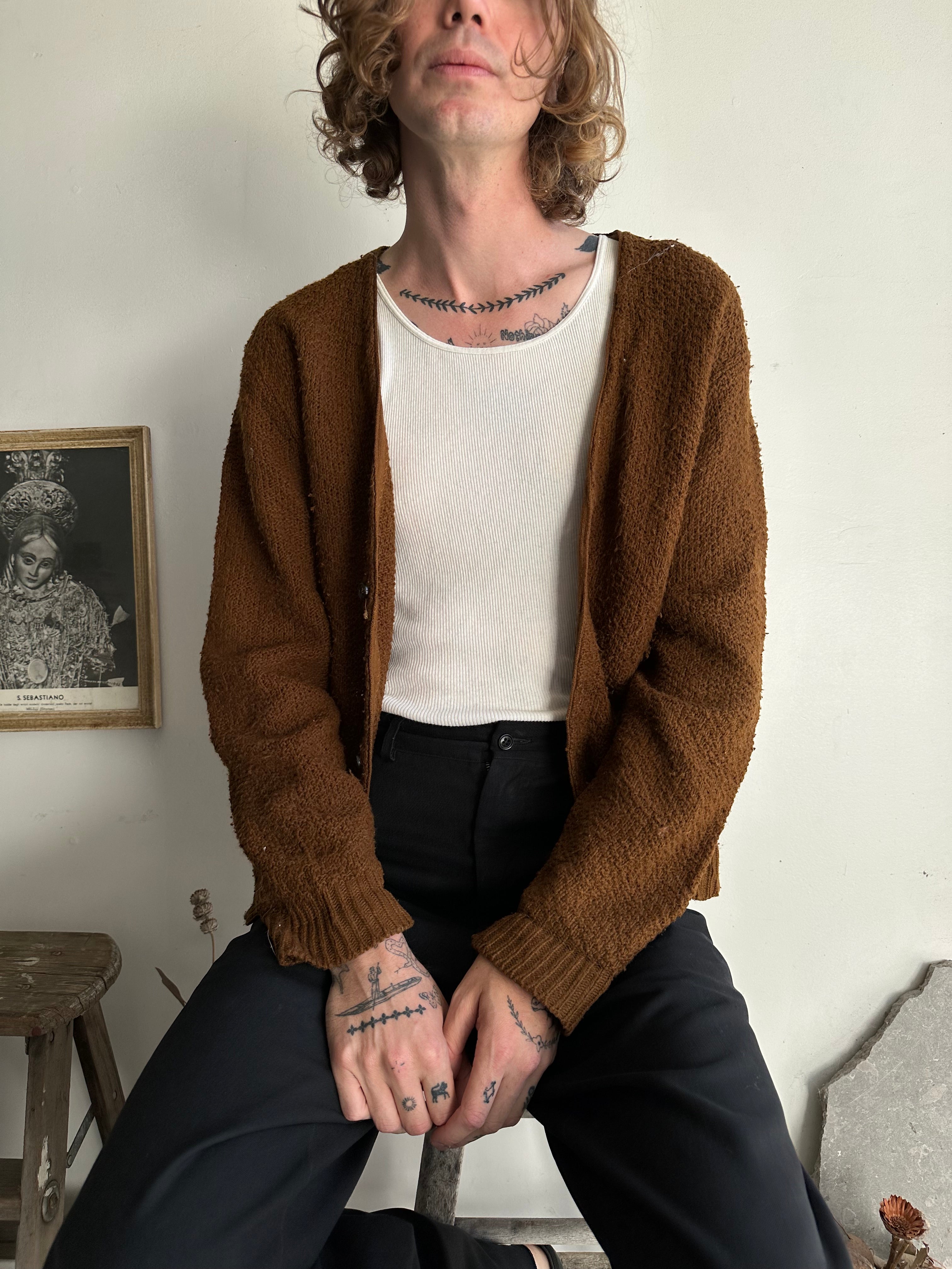 1960s Brown Knit Cardigan (M)