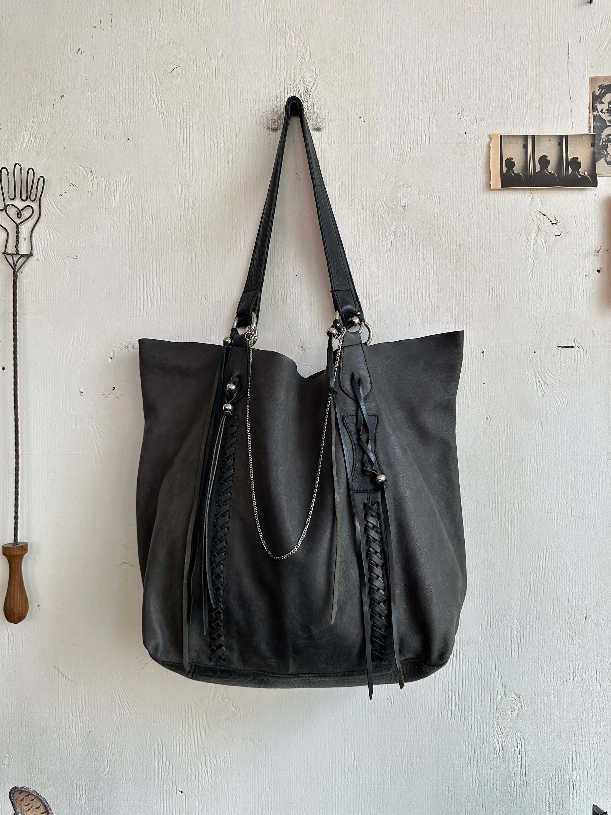 Vintage Leather Bag W/ Braids and Chain