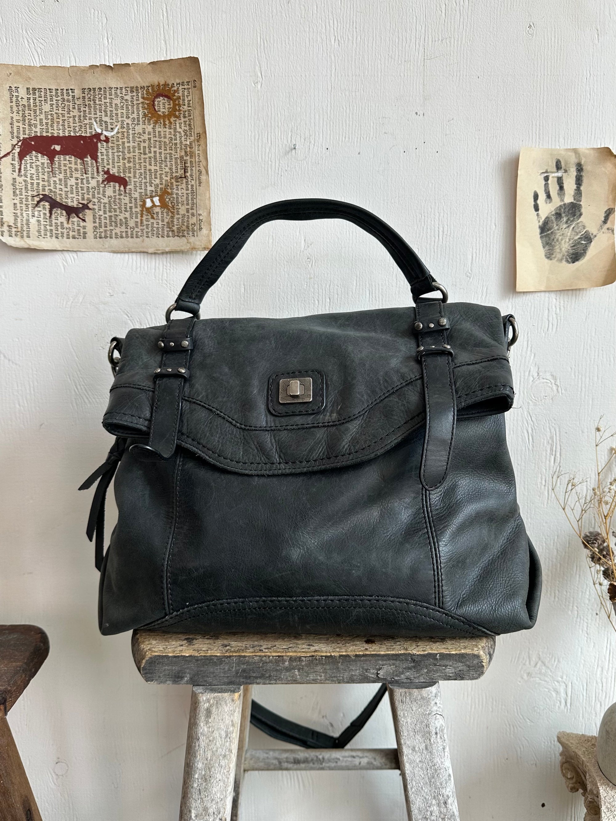 Vintage Leather Fold Over Bag
