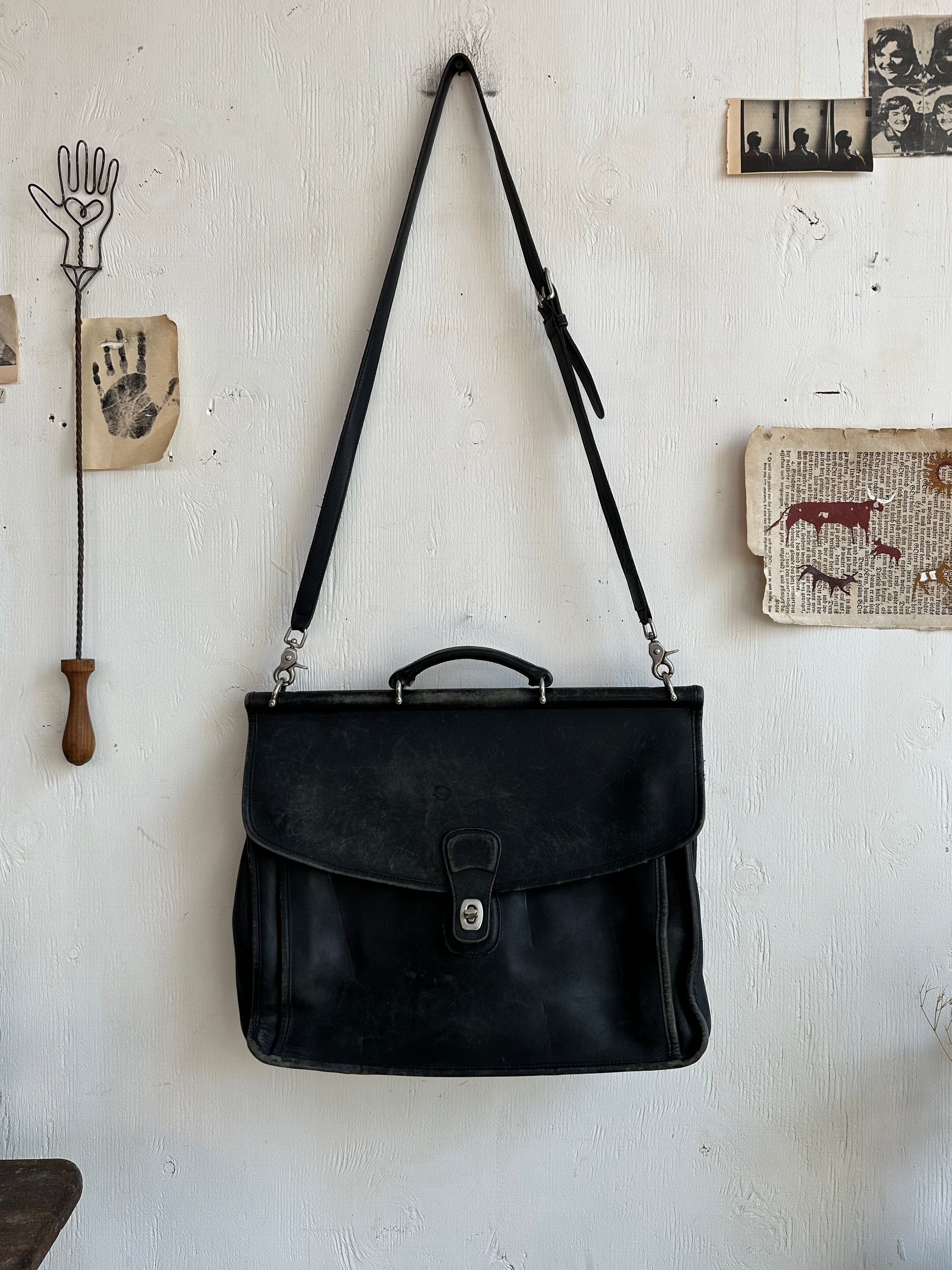 Vintage Black Leather Coach Messenger Bag