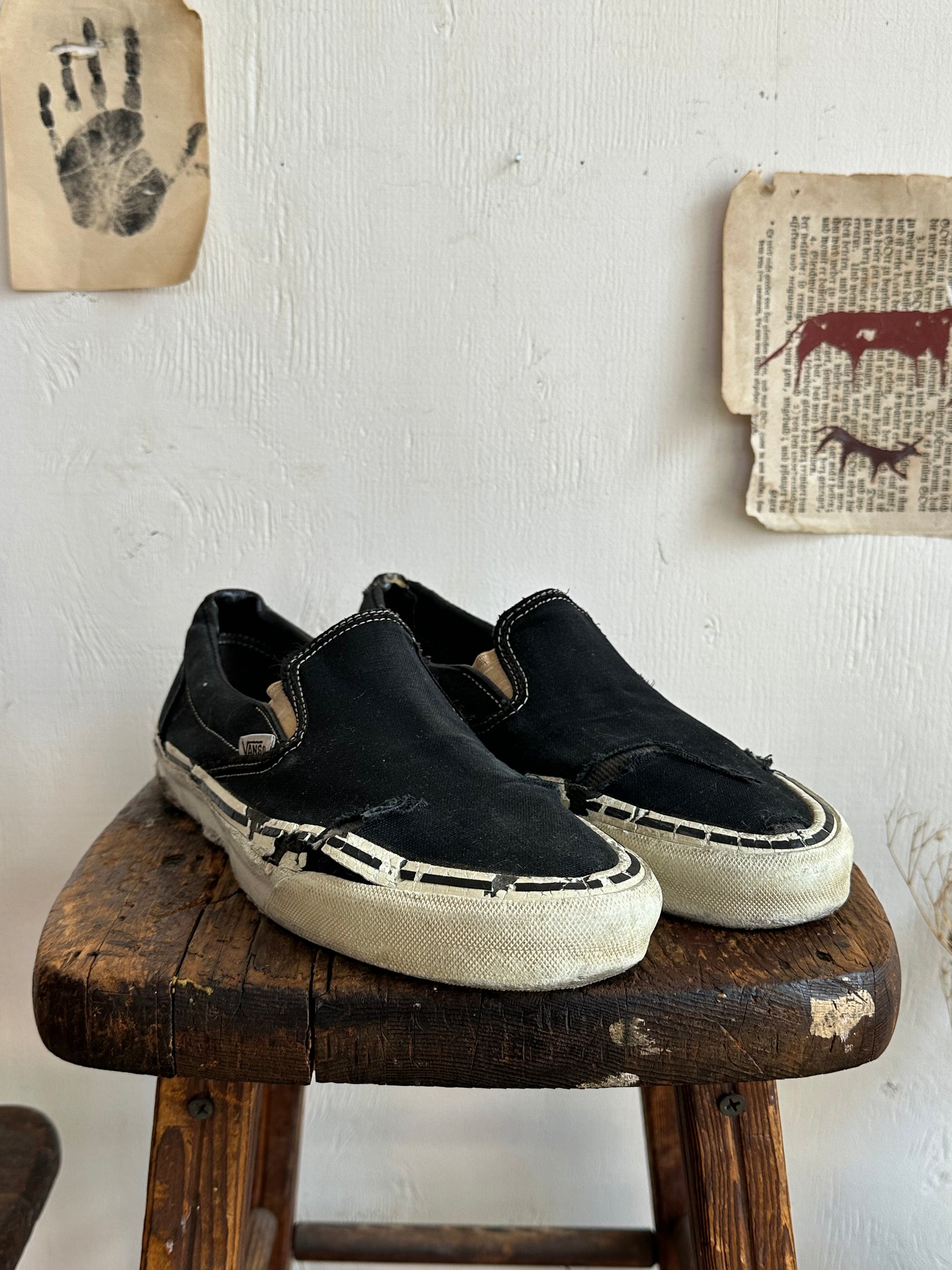 Thrashed Black Vans Made in USA W/ Studs