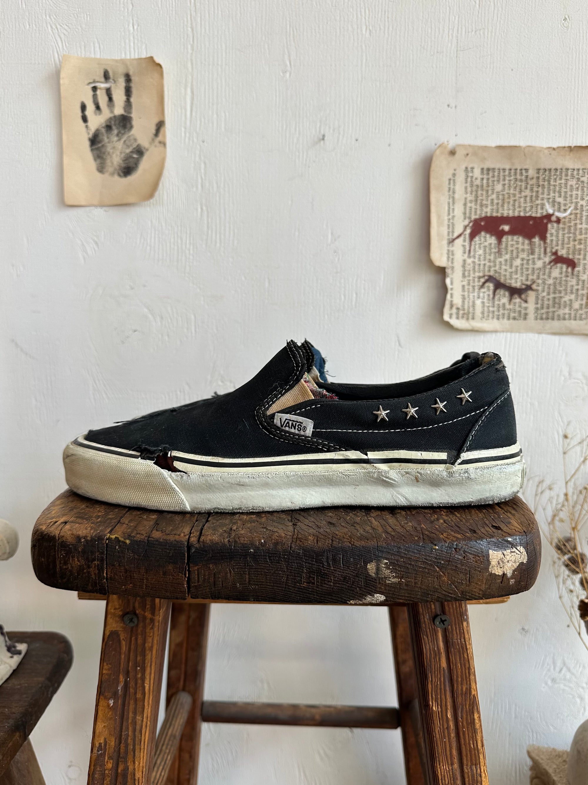 Thrashed Black Vans Made in USA W/ Studs