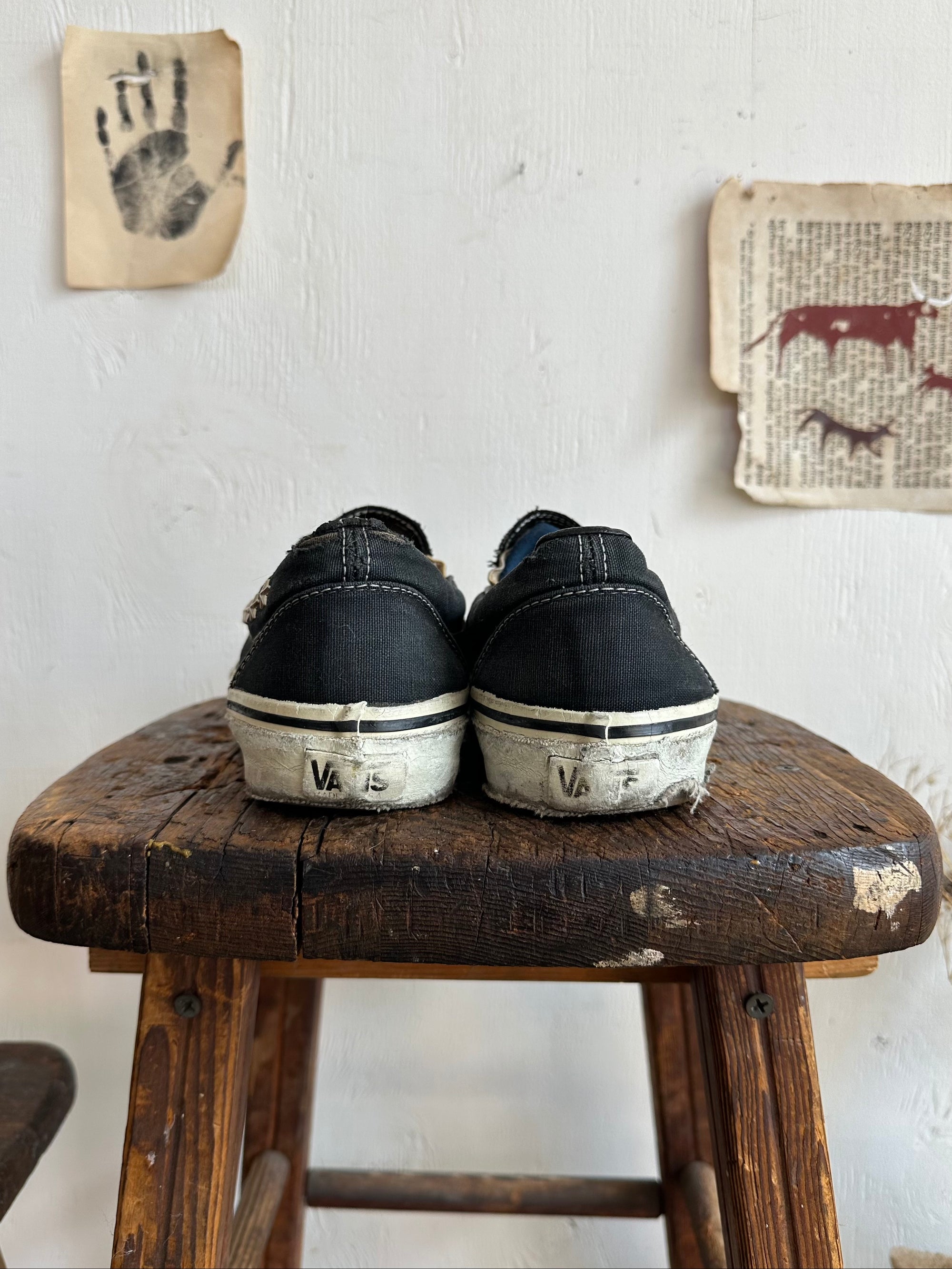 Thrashed Black Vans Made in USA W/ Studs
