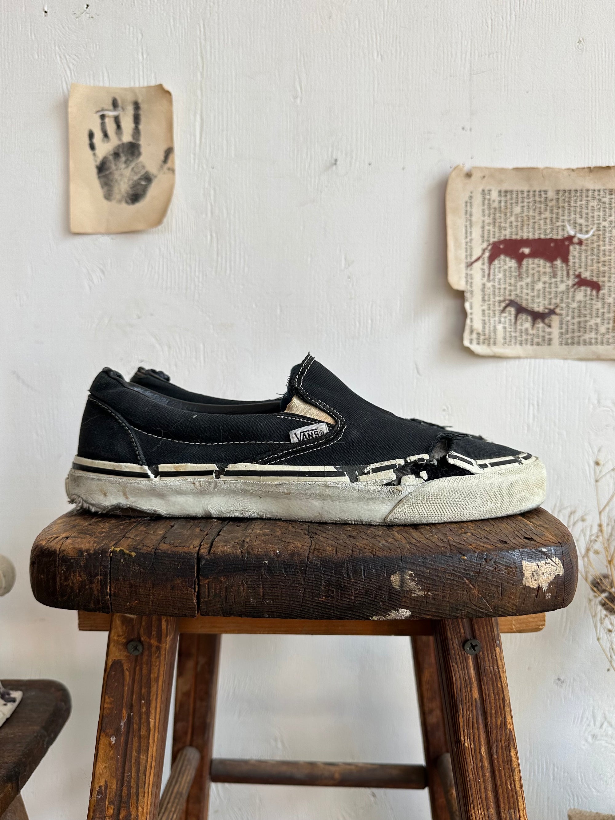 Thrashed Black Vans Made in USA W/ Studs