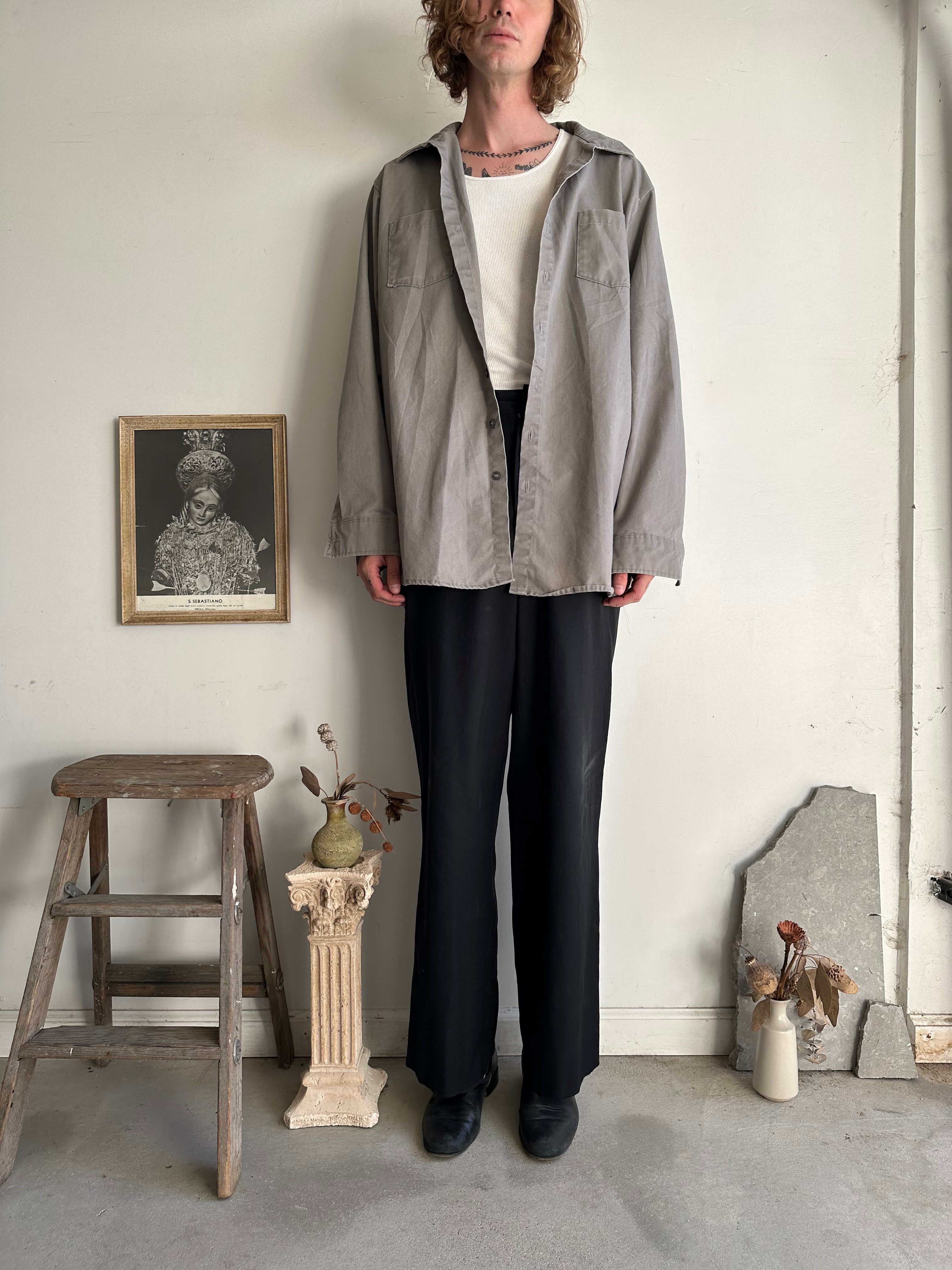 1960s Grey Oversized Work Shirt (Boxy XXL)