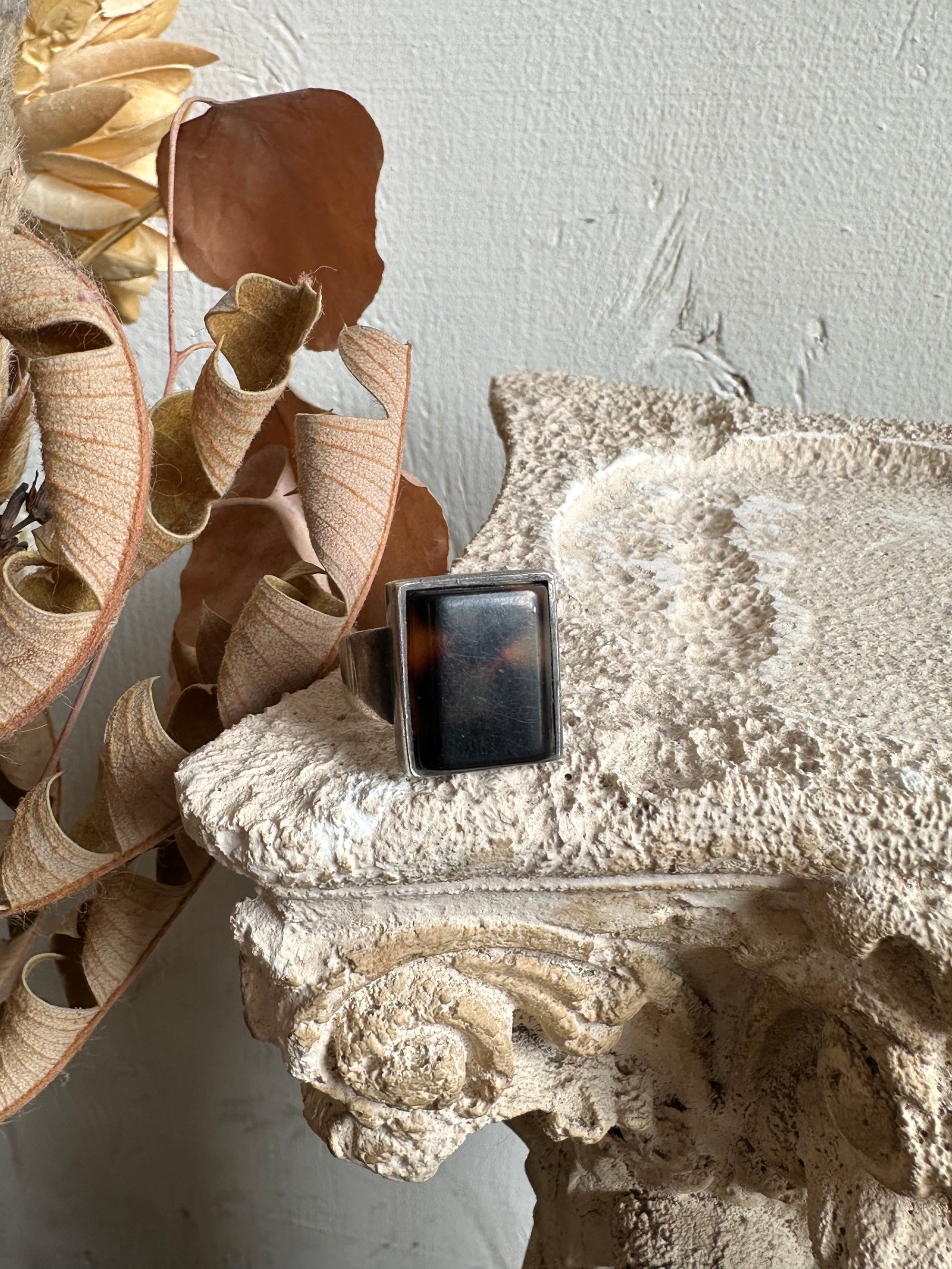 Vintage Sterling Chunky Tortoise Shell Ring