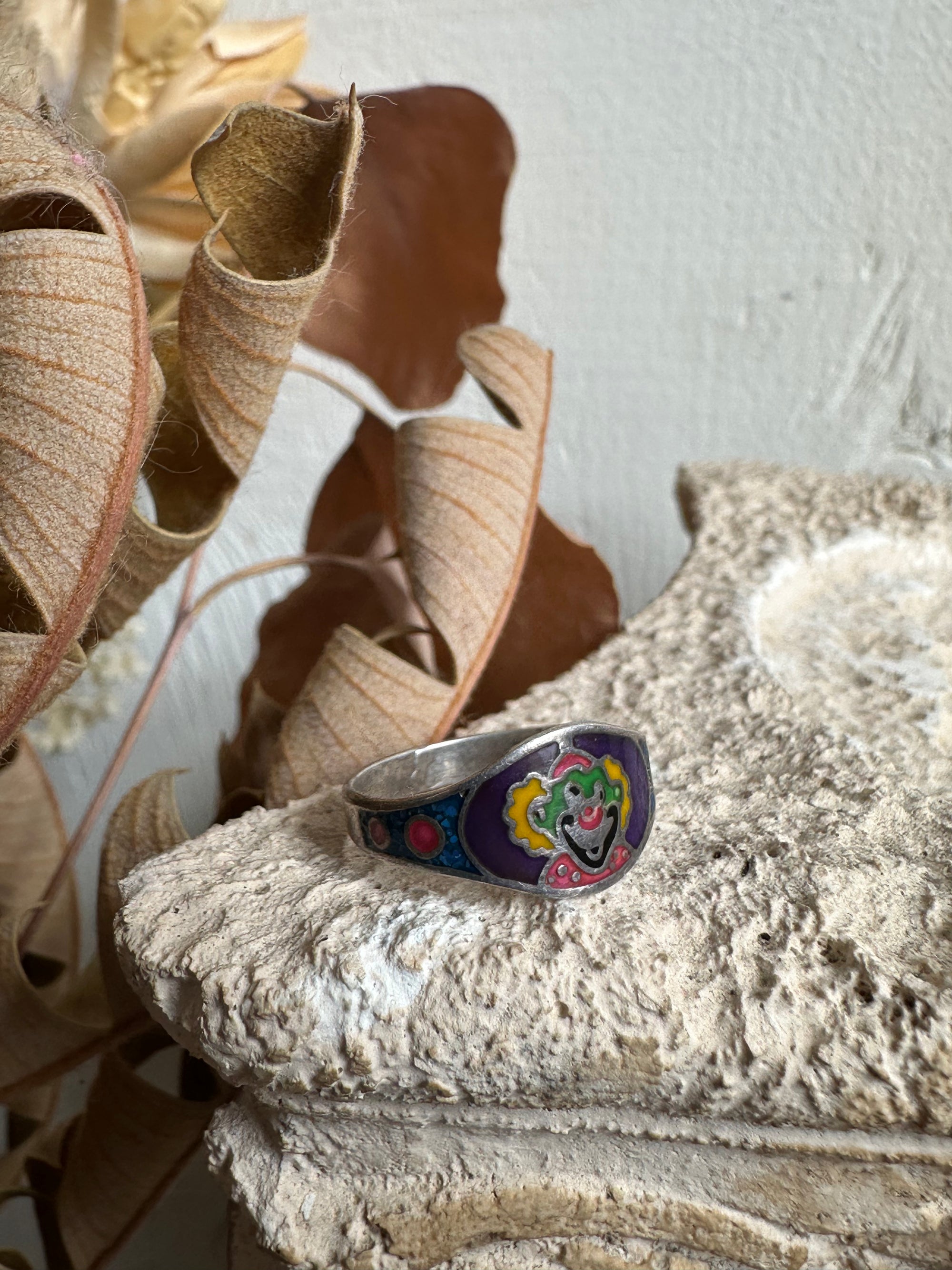 1970s Inlayed Sterling Clown Ring