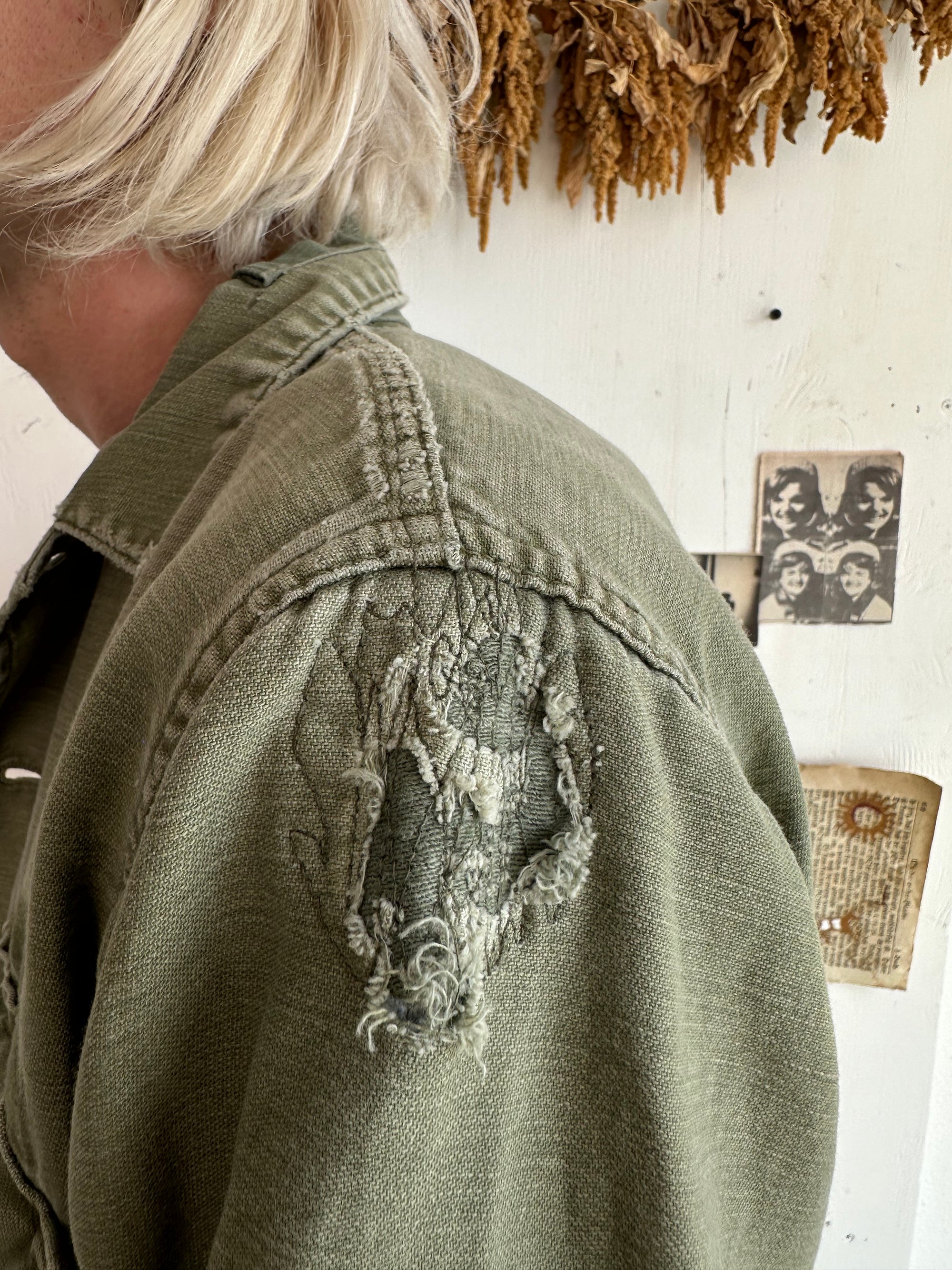 1970s Repaired Fatigue Shirt W/ Pins