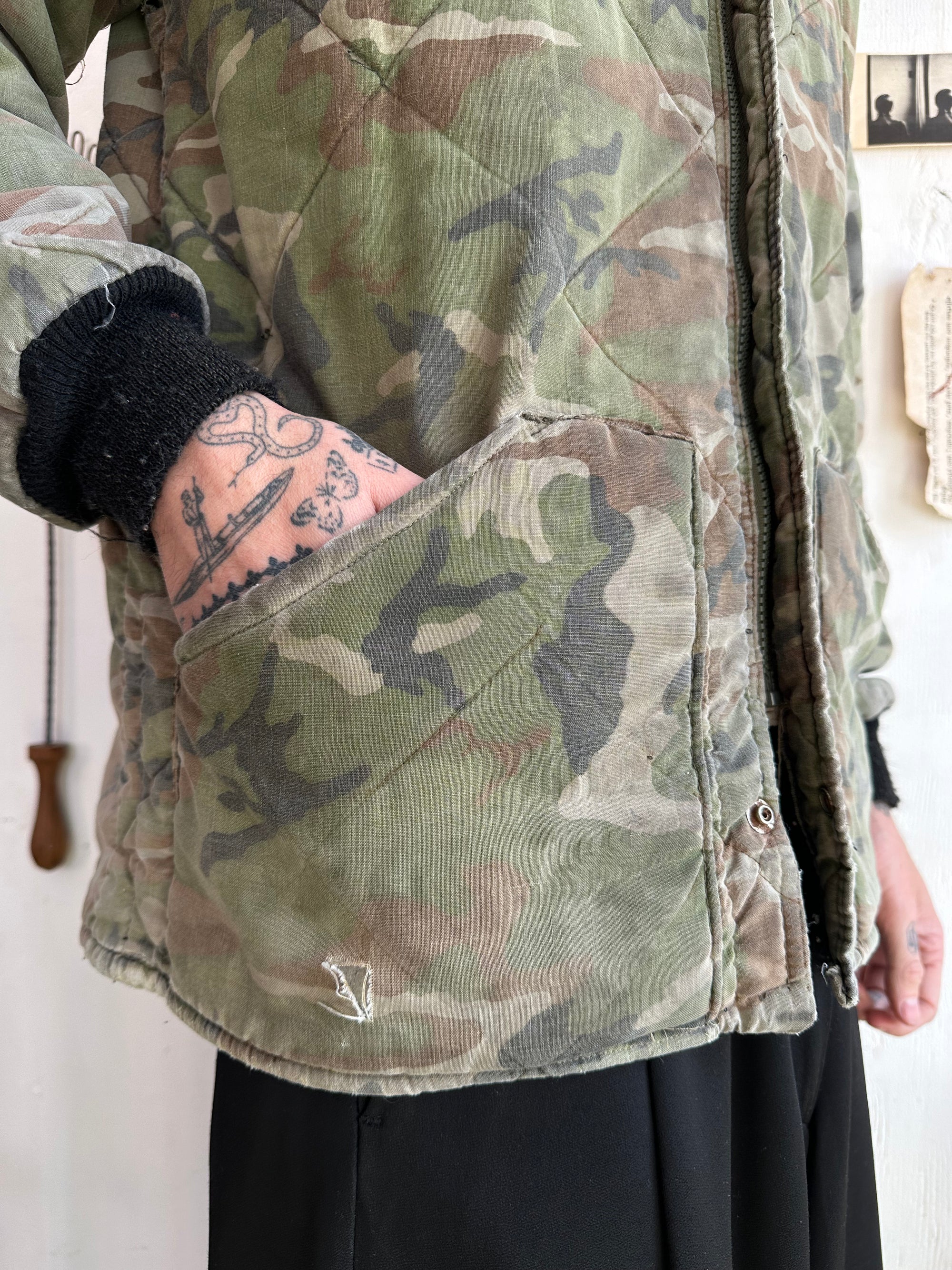 1960s Thrashed and Faded Quilted Camo Bomber