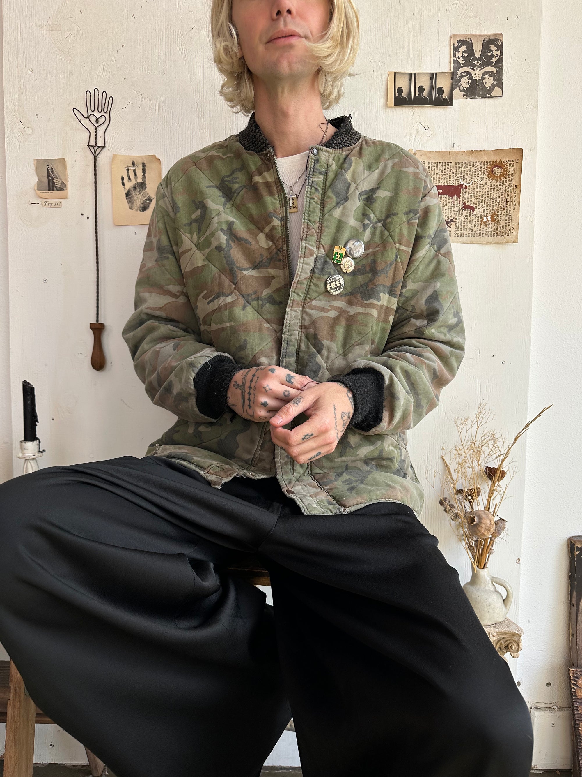 1960s Thrashed and Faded Quilted Camo Bomber