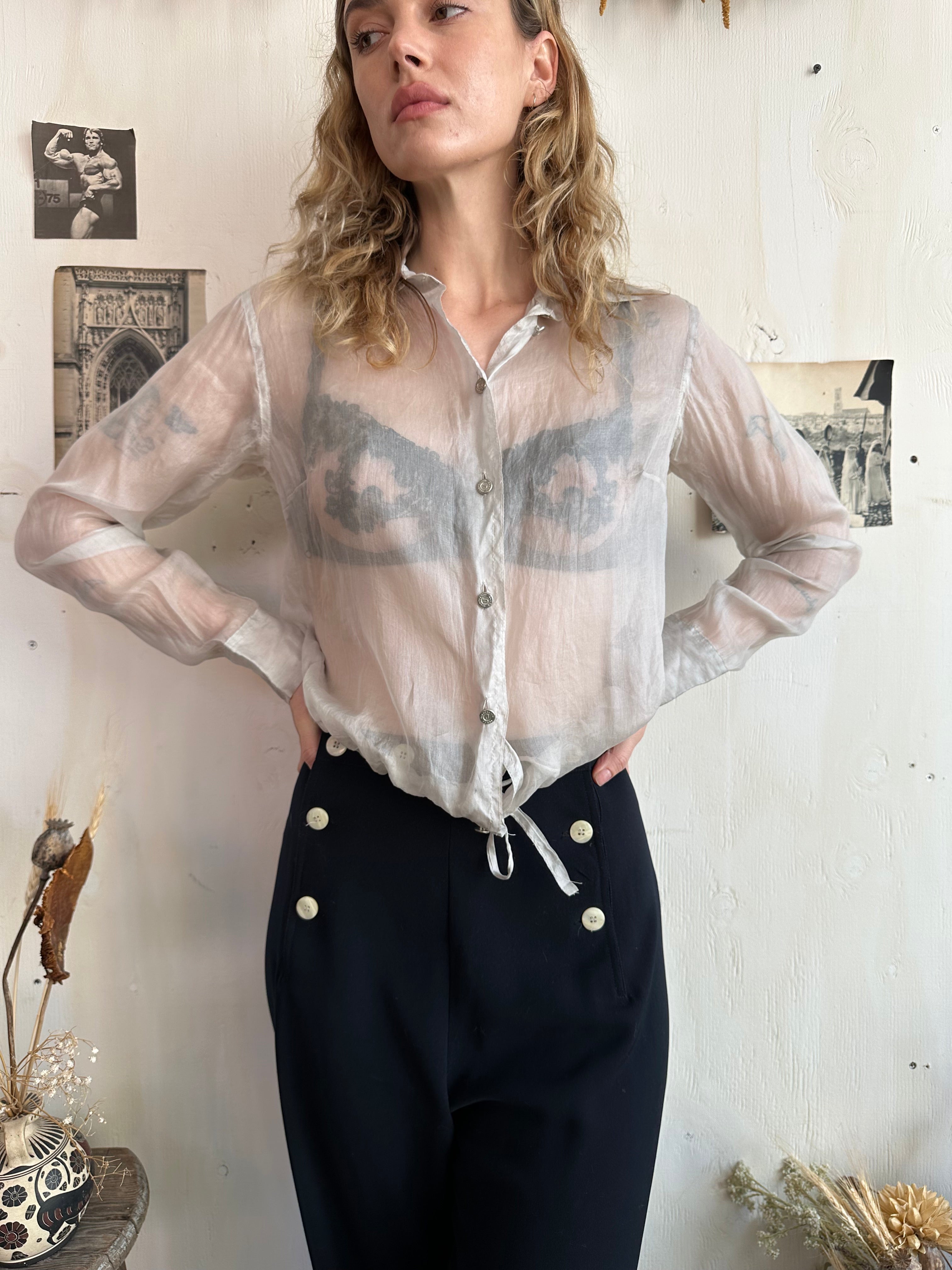 1990s Sheer Silk Blouse (Boxy S)