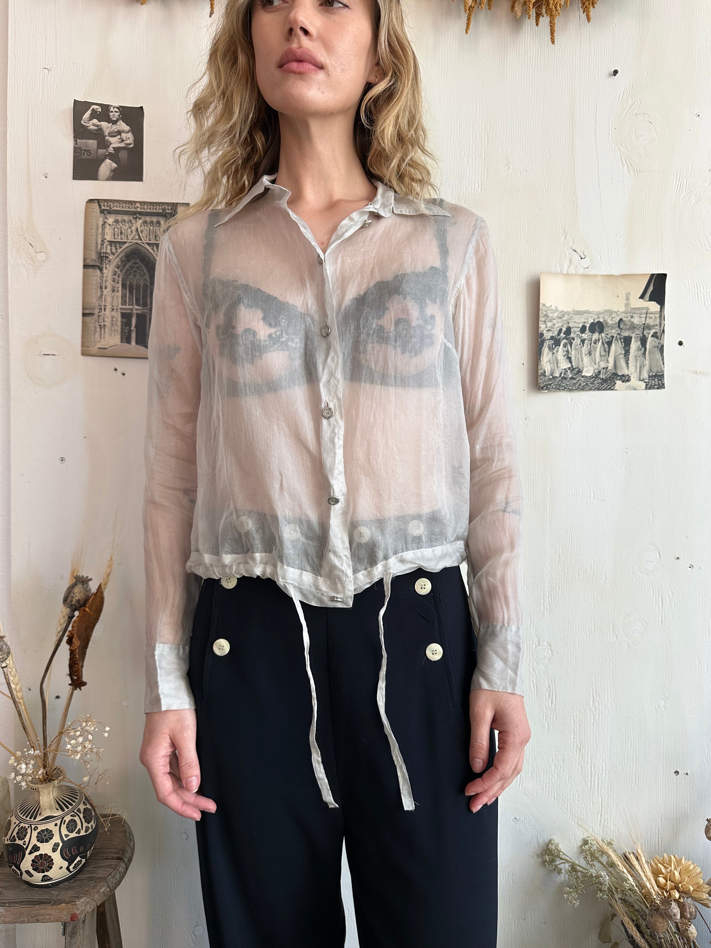 1990s Sheer Silk Blouse (Boxy S)