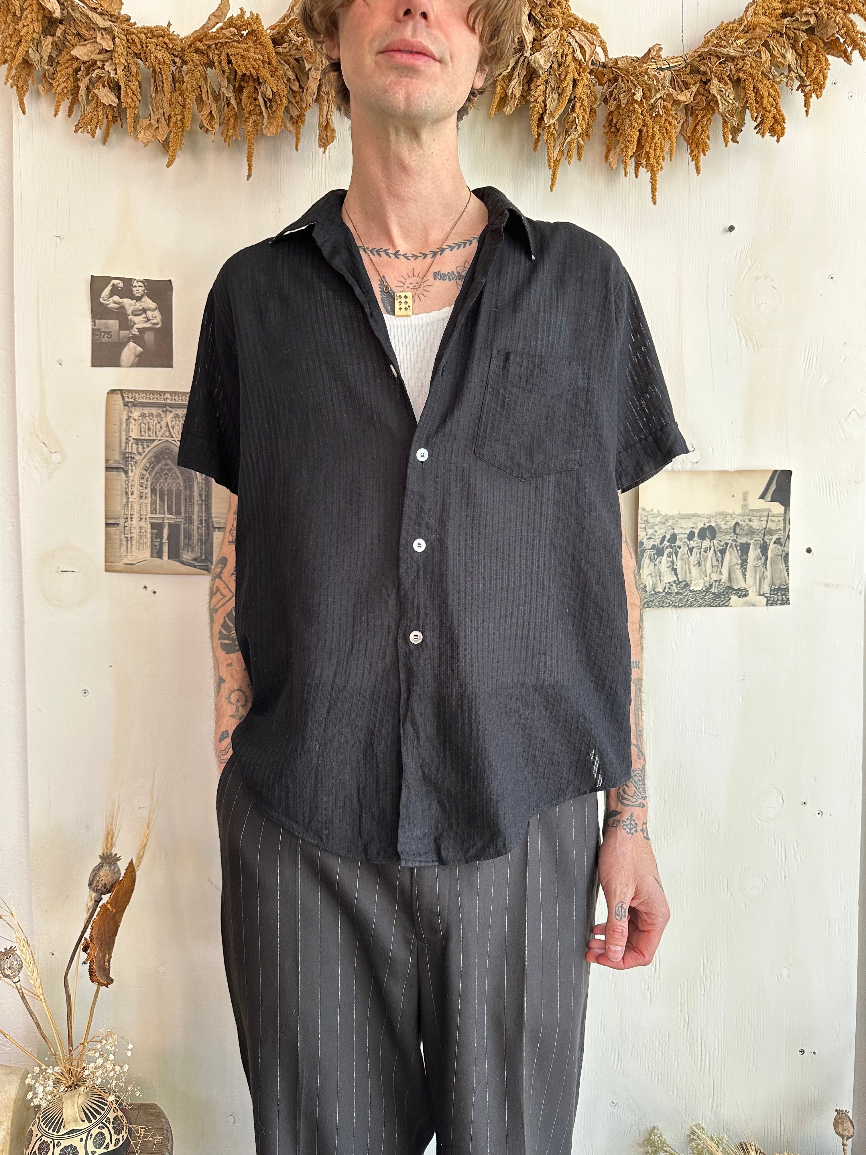 1950s Over-Dyed Sheer Button Up (Boxy L)