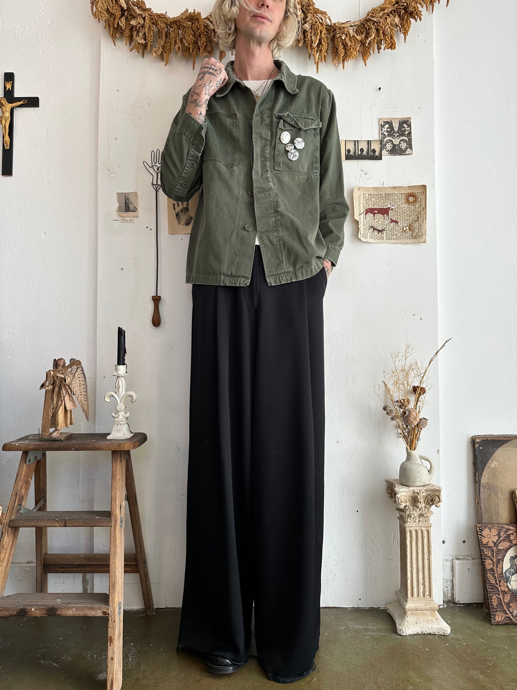 1970s Thrashed Fatigue Jacket W/ Pins