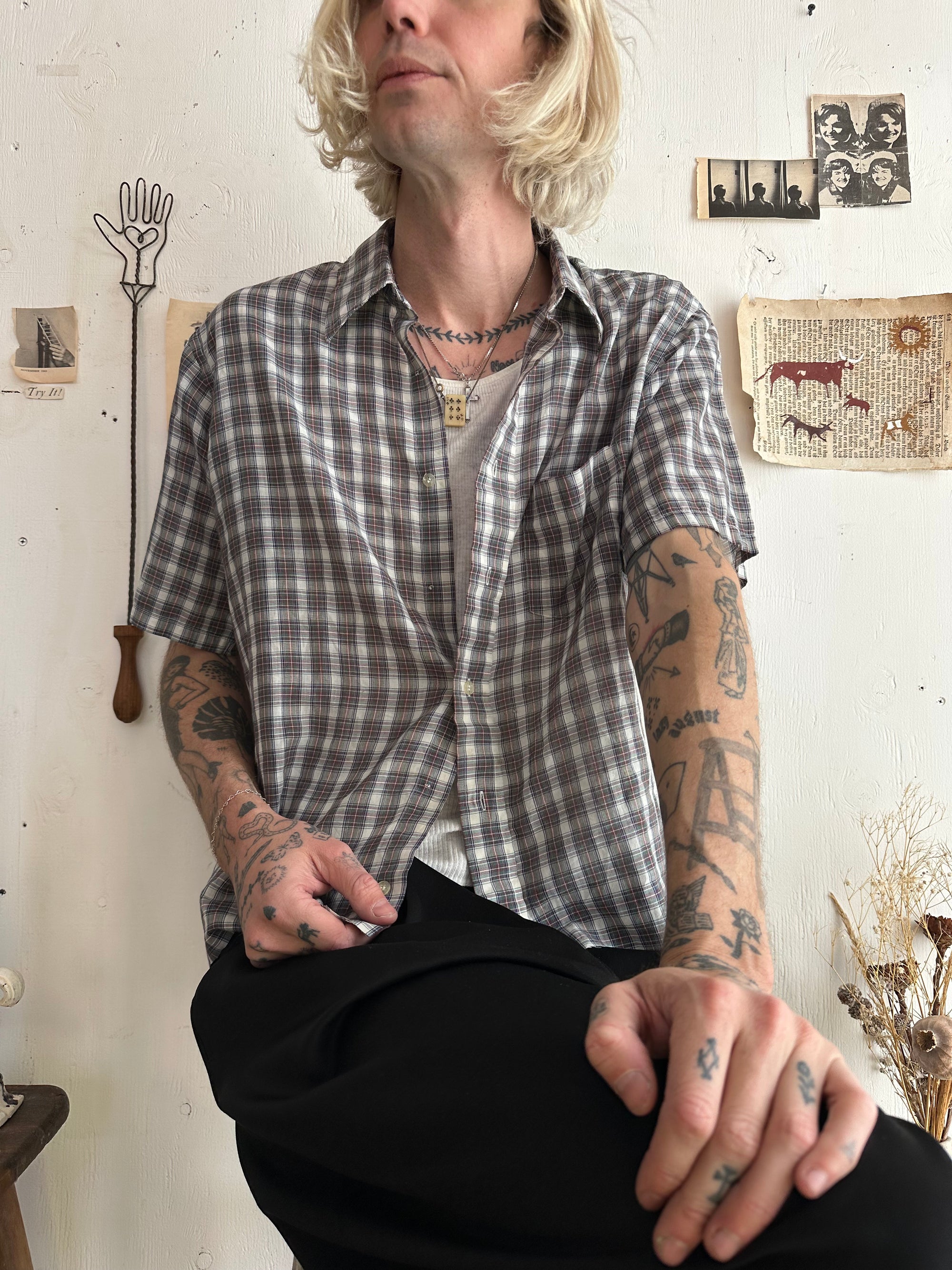 1970s Paper Thin Plaid Short Sleeve Shirt