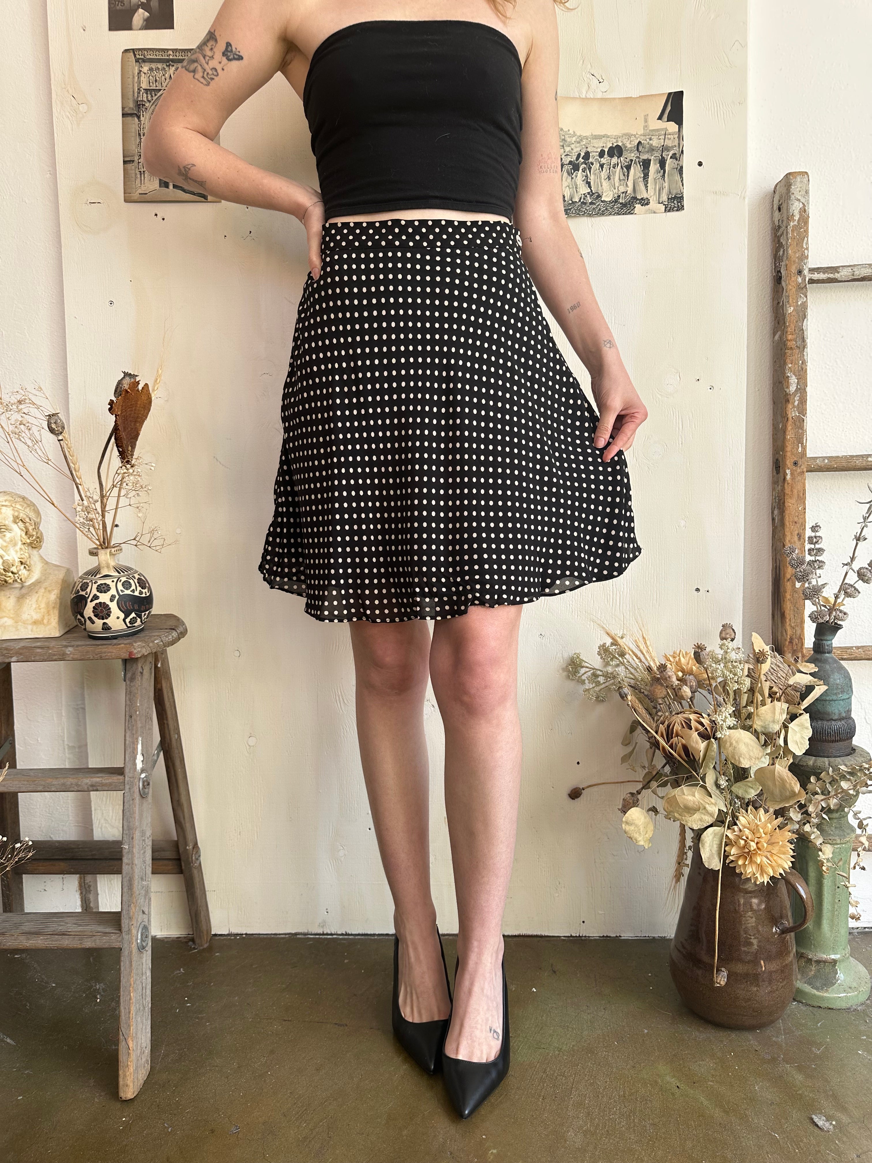 2000s Mini Polka Dot Rayon Skater Skirt (XS/S)