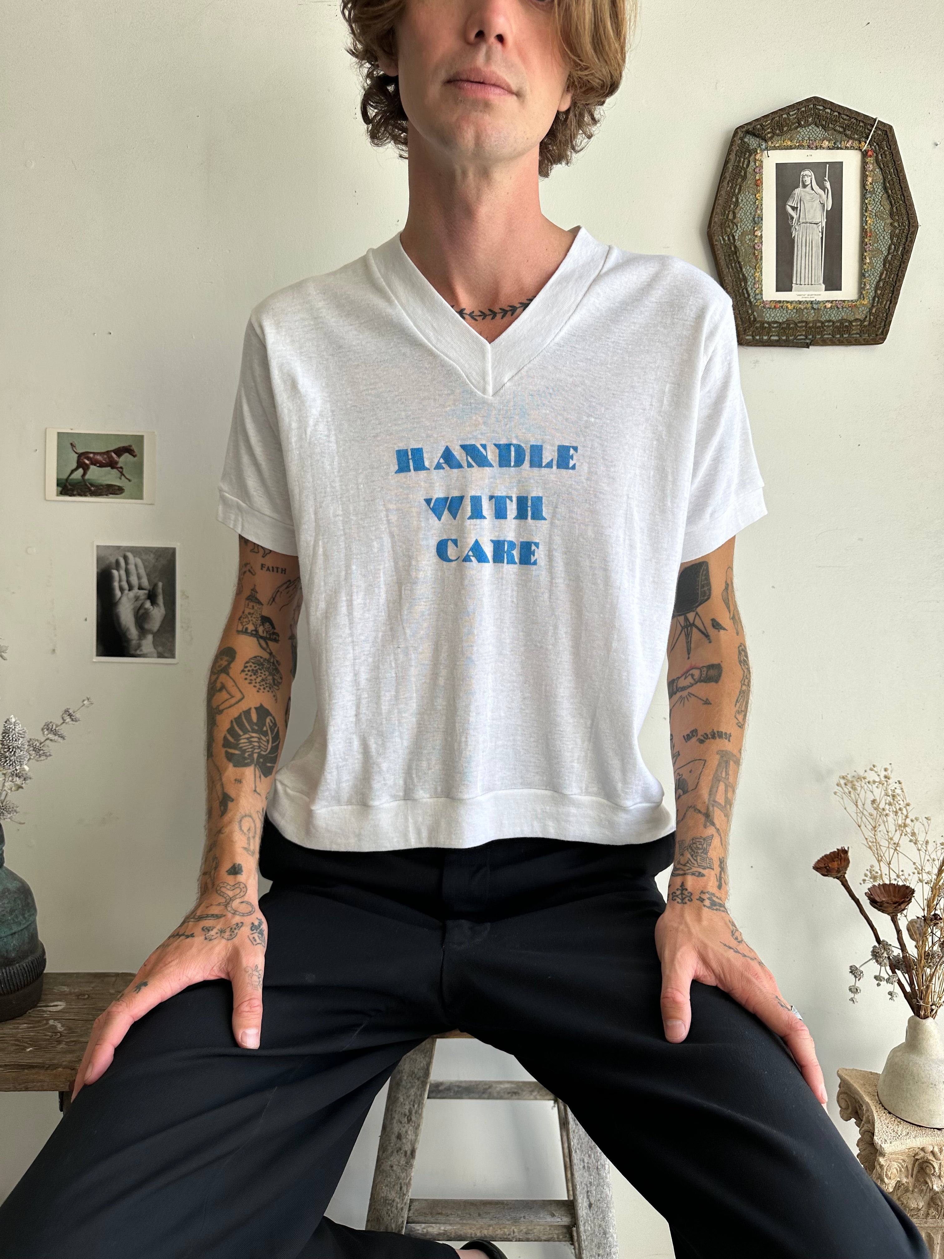 1980s Handle With Care V-Neck Tee (Boxy S/M)