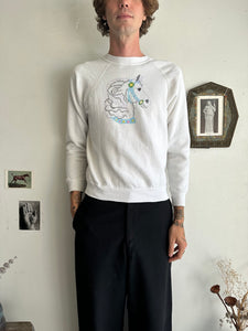 1980s Embroidered Cross Stitch Unicorn Sweatshirt (S/M)