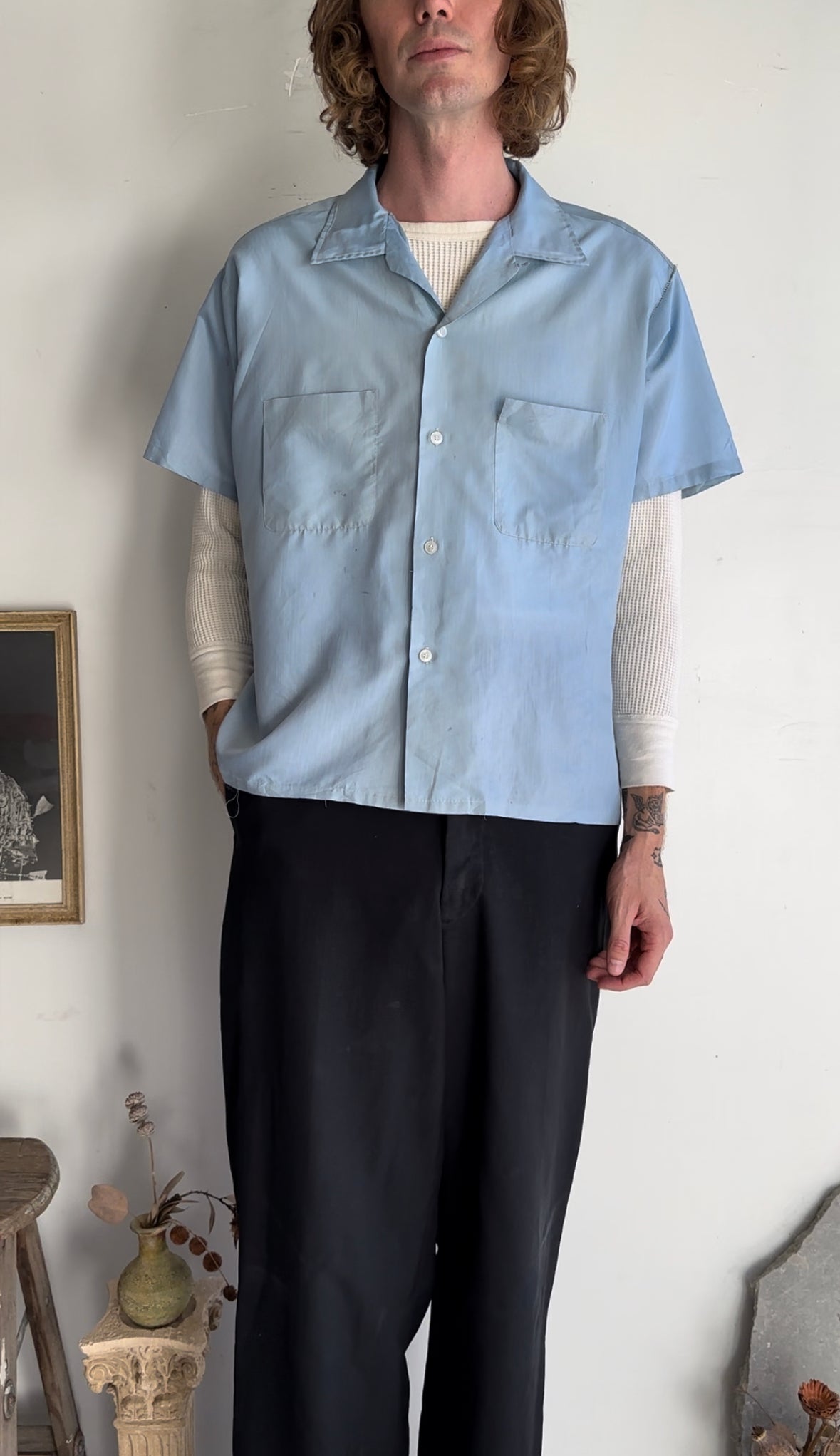 1950s Thrashed Light Blue Work Shirt (Boxy M/L)