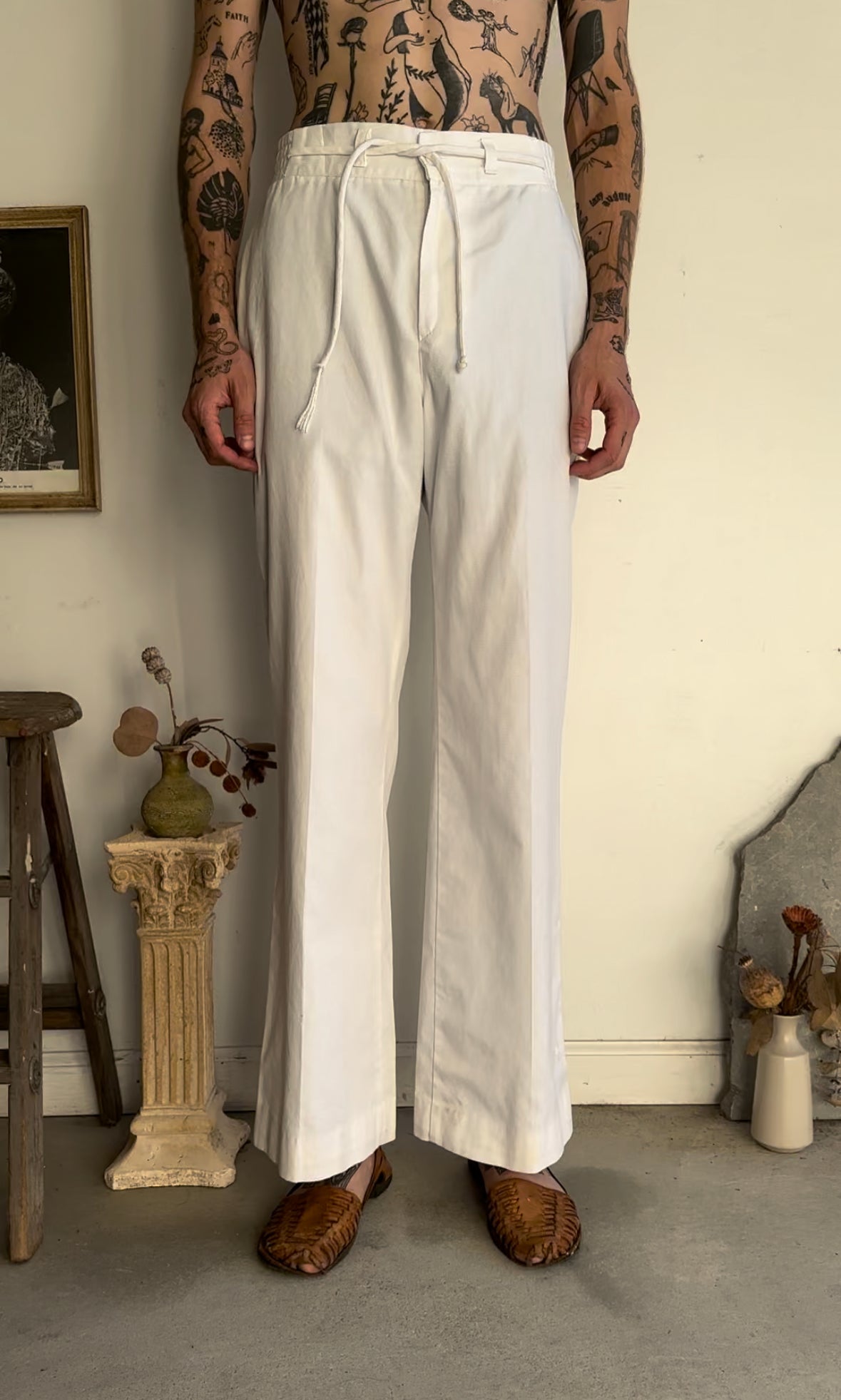 1990s White Drawstring Trousers (30 x 32)