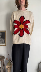 1980s Heavy Hand Knit Flower Sweatshirt (Boxy L/XL)