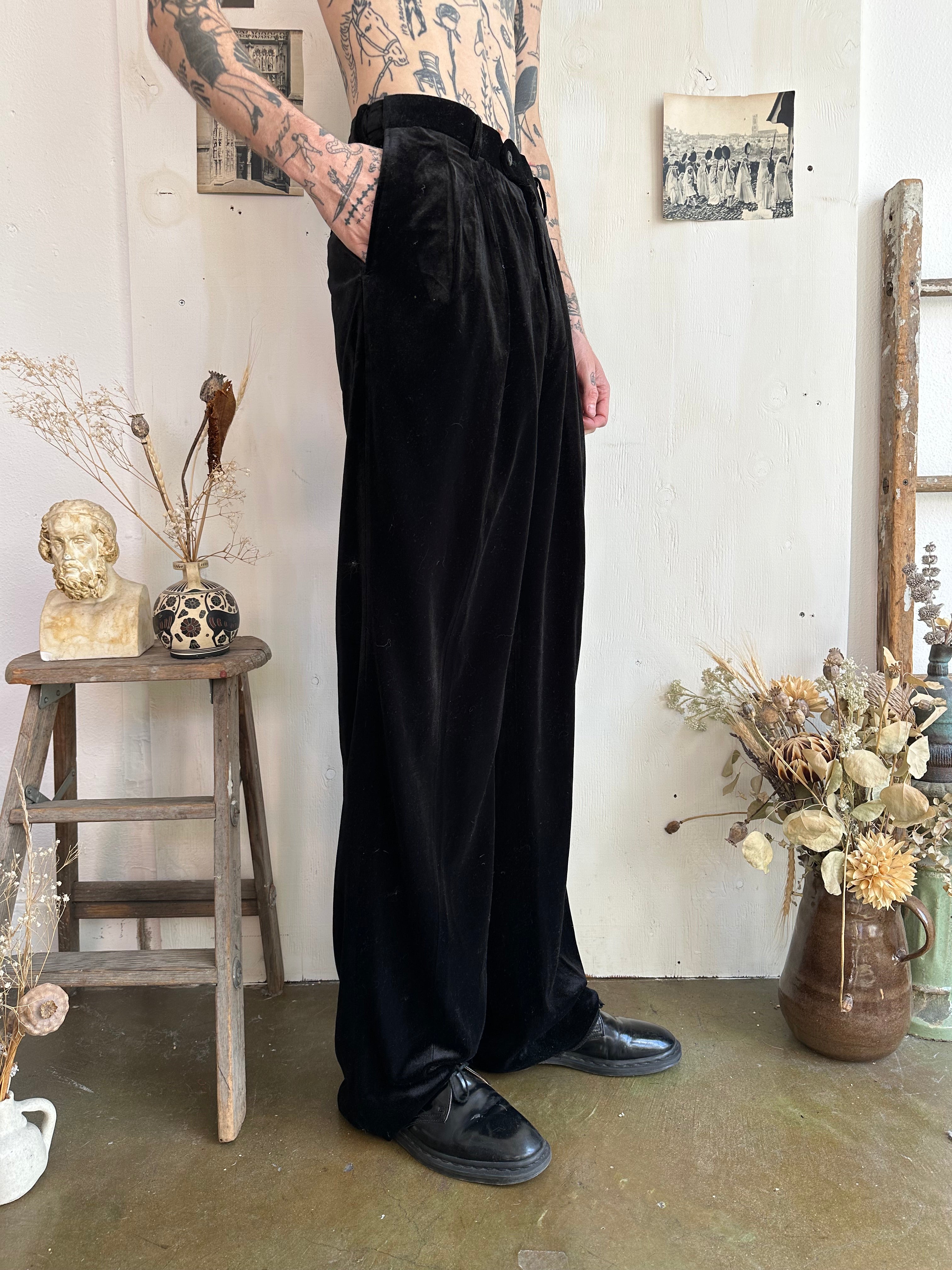 1980s Baggy Velvet Pleated Trousers (32/36)