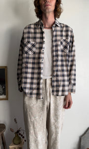 1960s Grey Plaid Cotton Flannel (M/L)