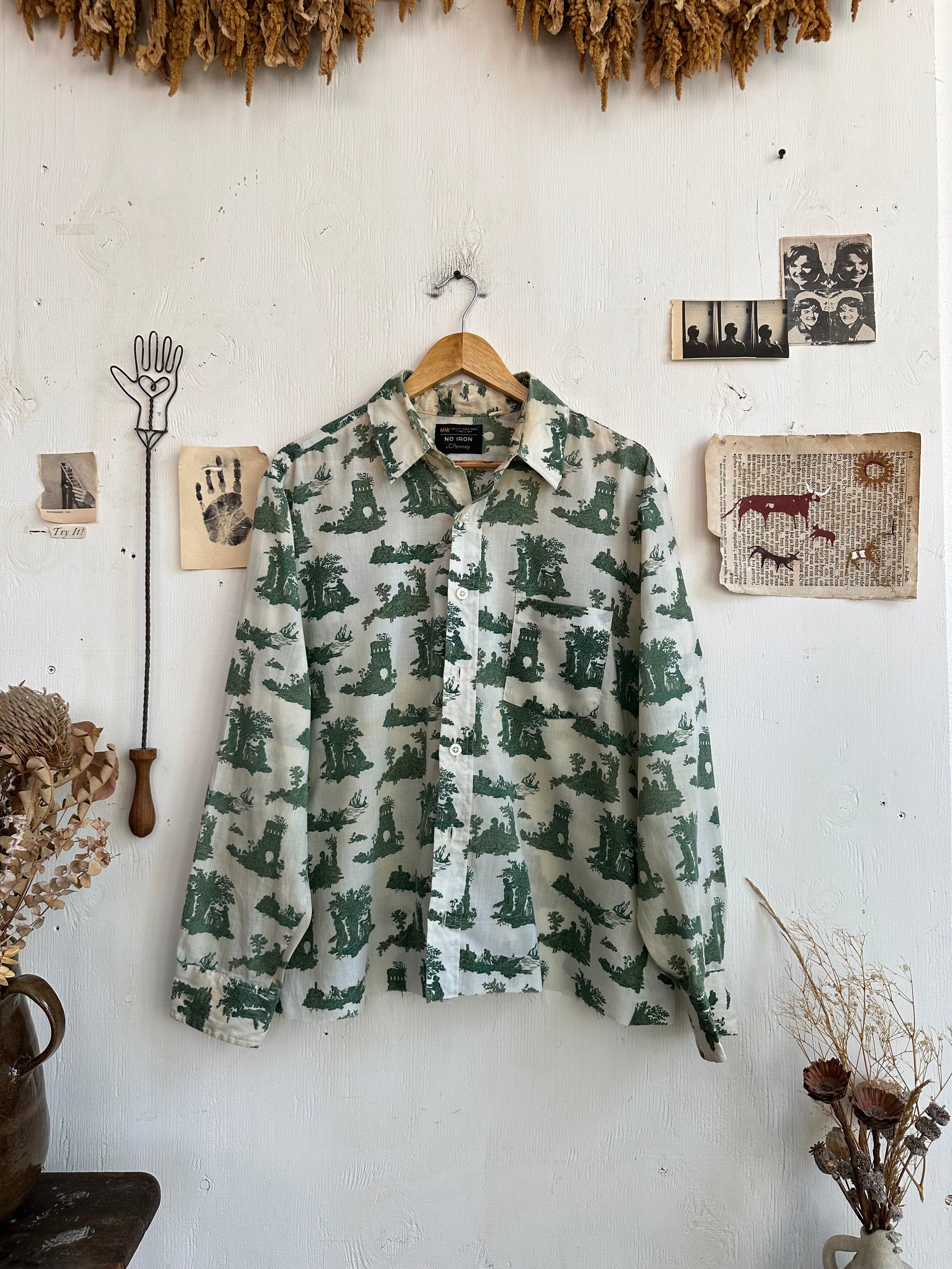 1970s Green Toile Patterned Shirt