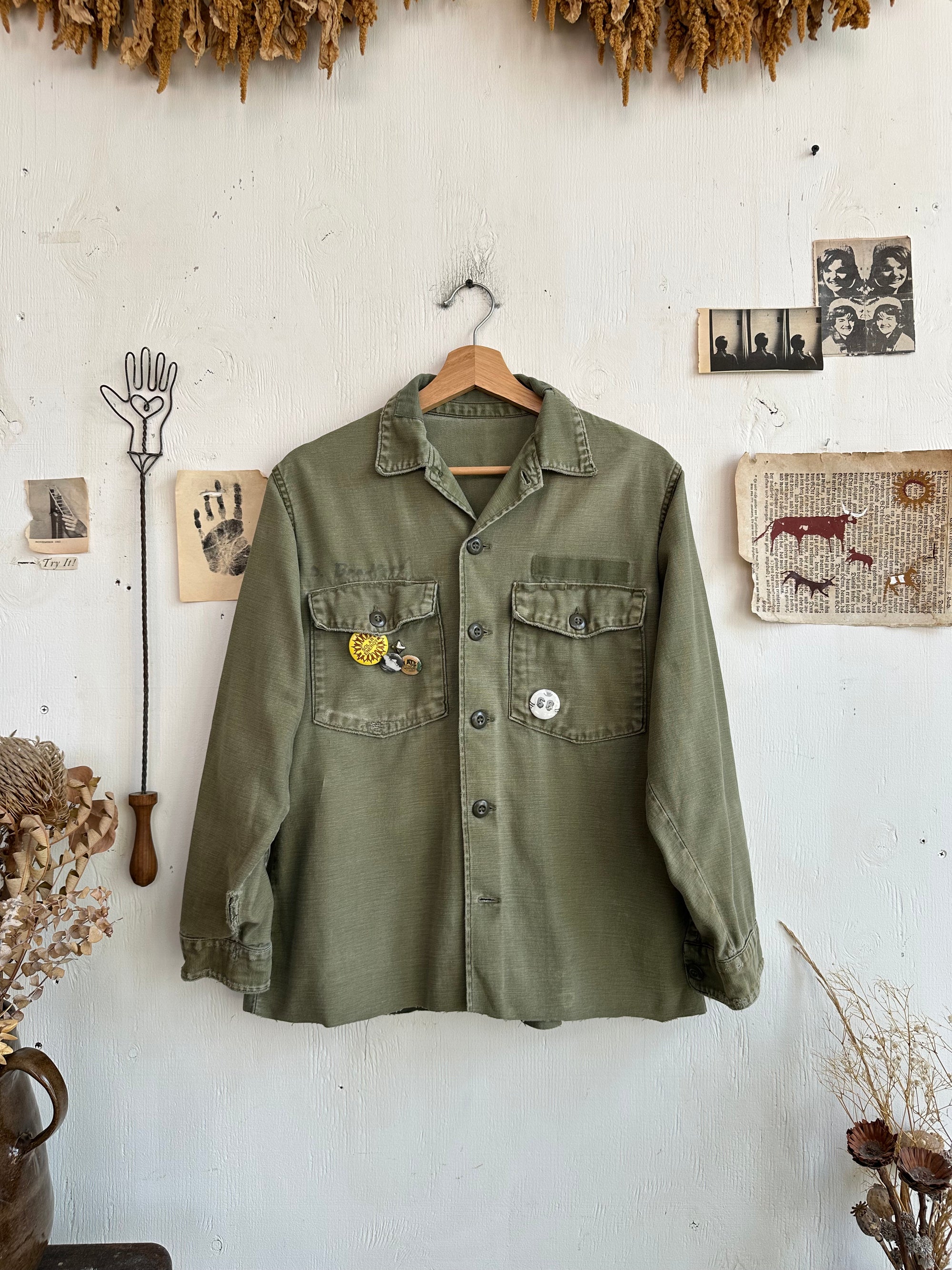 1970s Repaired Fatigue Shirt W/ Pins