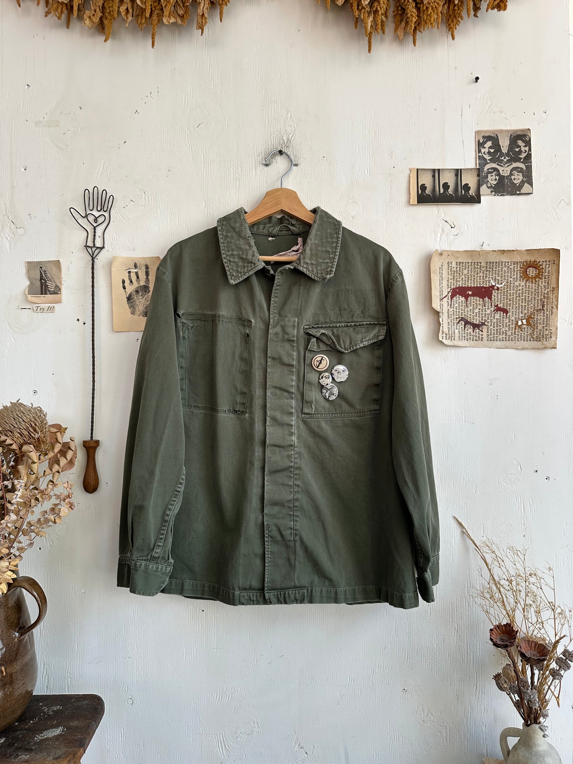 1970s Thrashed Fatigue Jacket W/ Pins