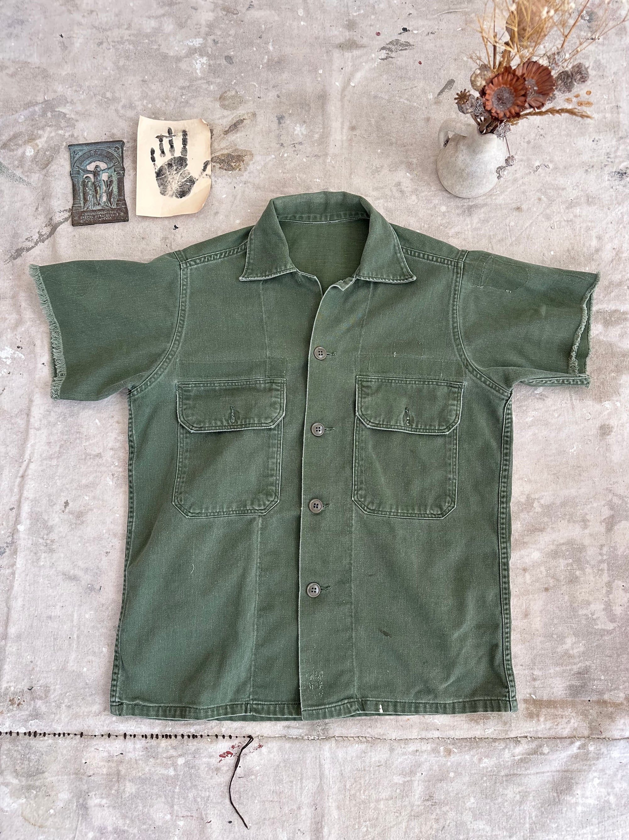 1970s Well Worn Fatigue Short Sleeve Shirt