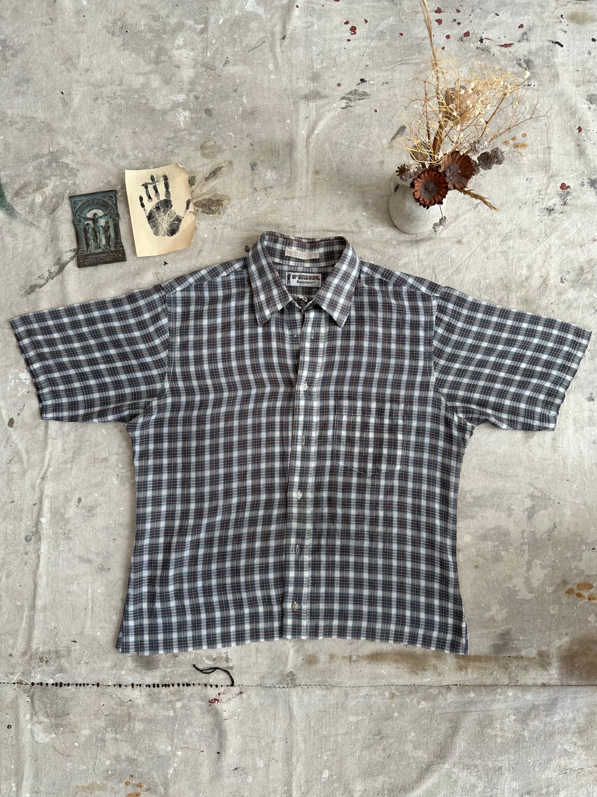 1970s Paper Thin Plaid Short Sleeve Shirt