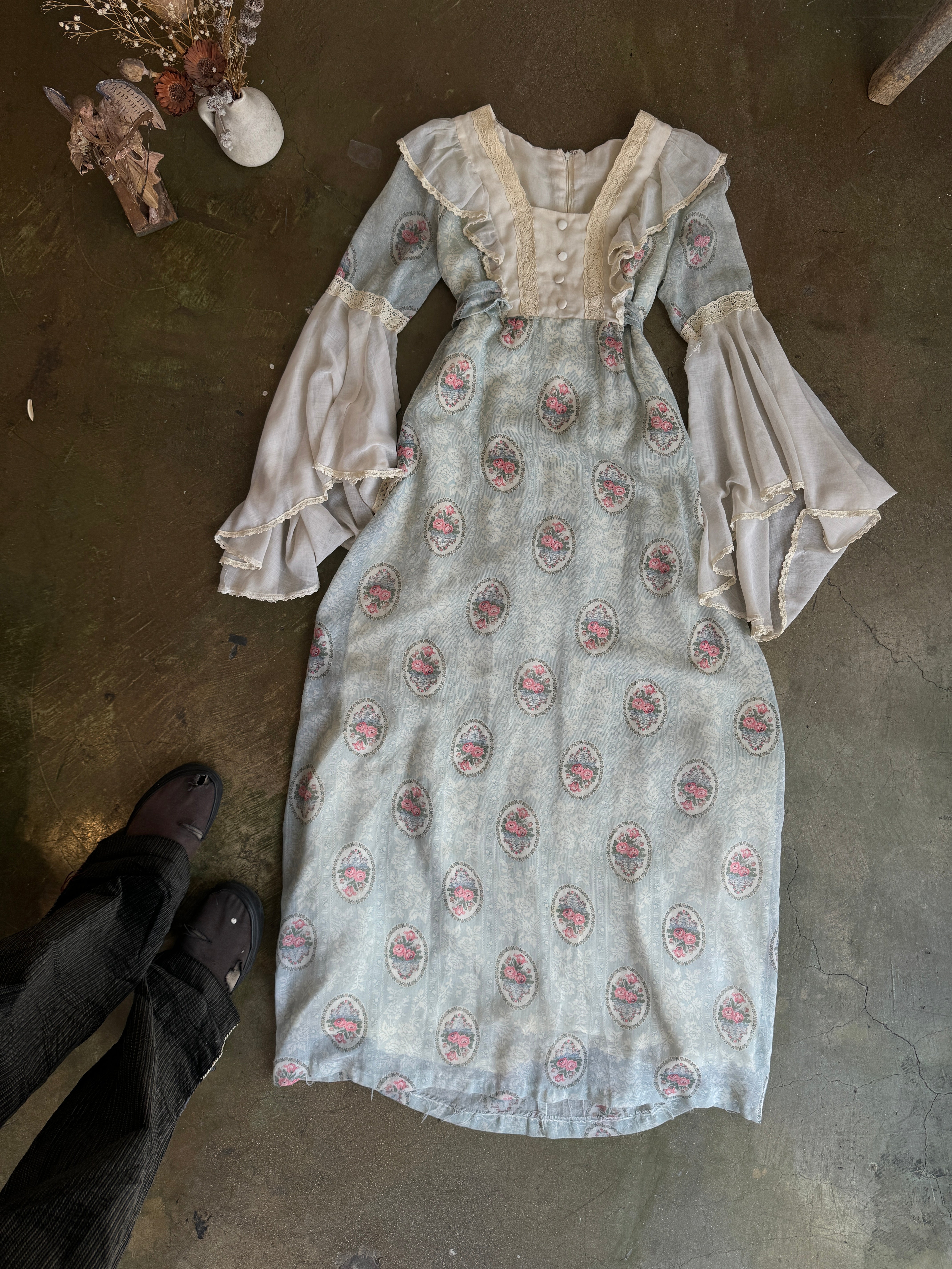 1970s Floral Prairie Maxie Dress (S)