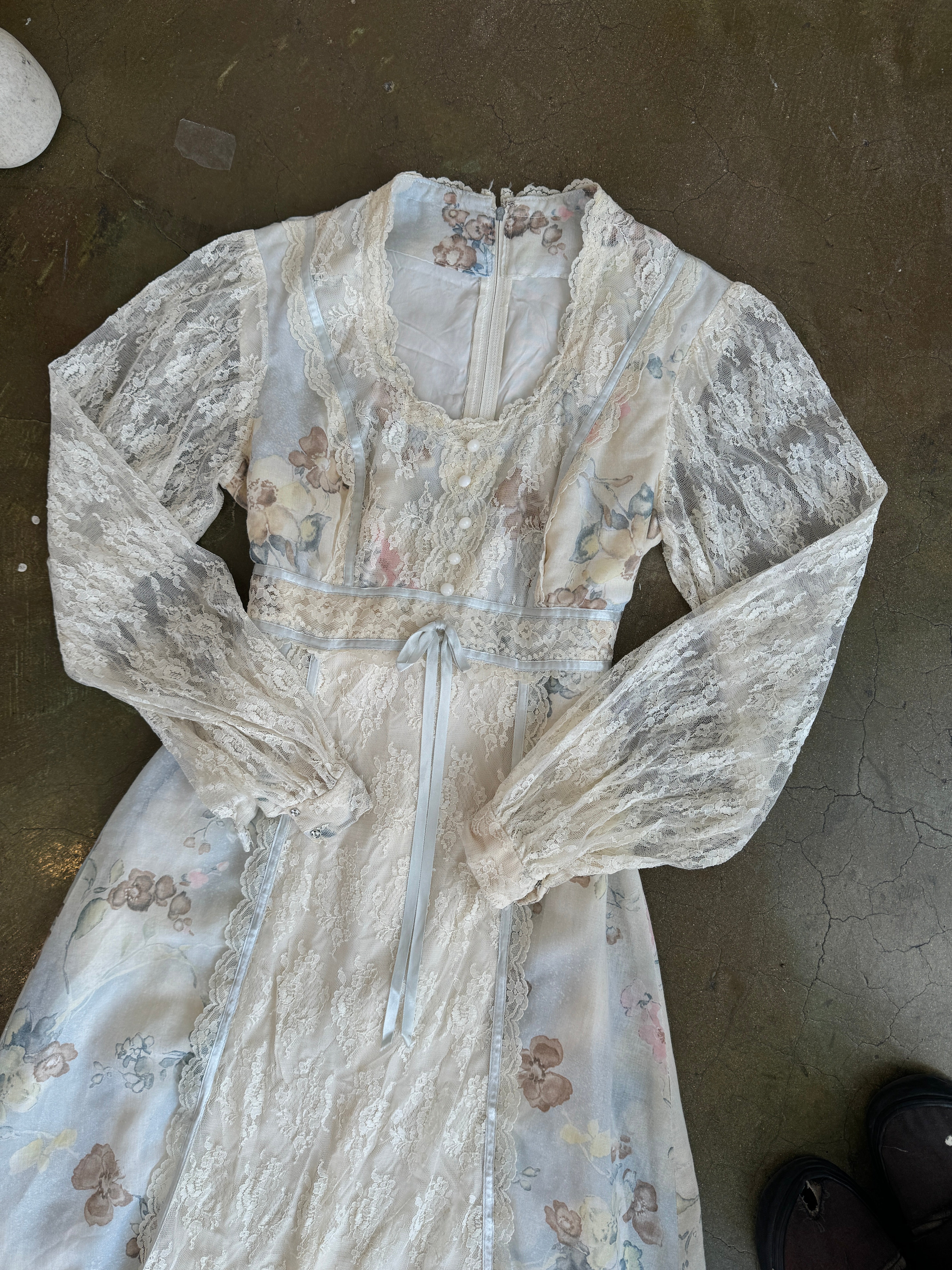 1970s Lace Sleeve Prairie Dress (S/M)