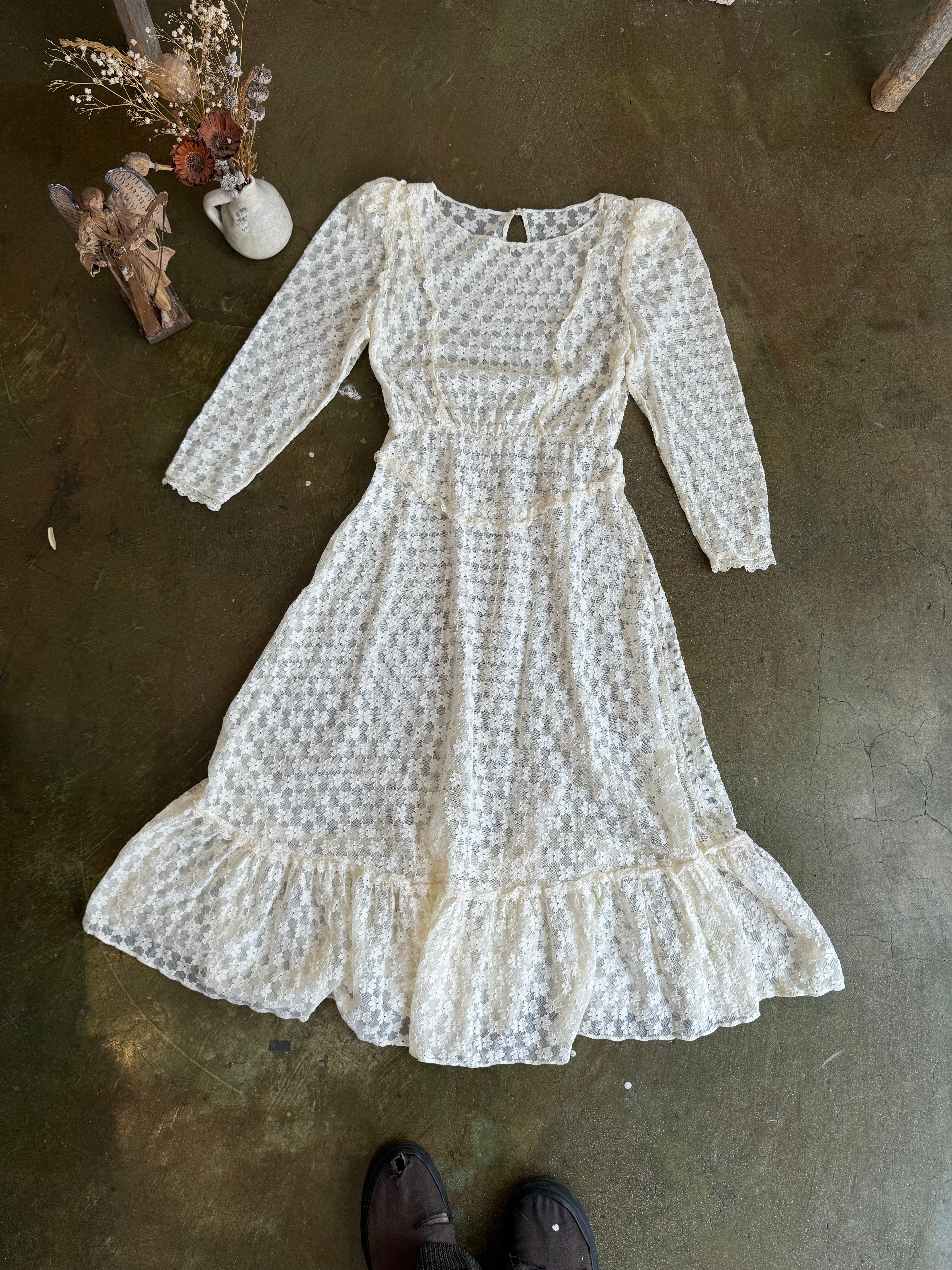 1990s Floral Lace Midi Dress (S)