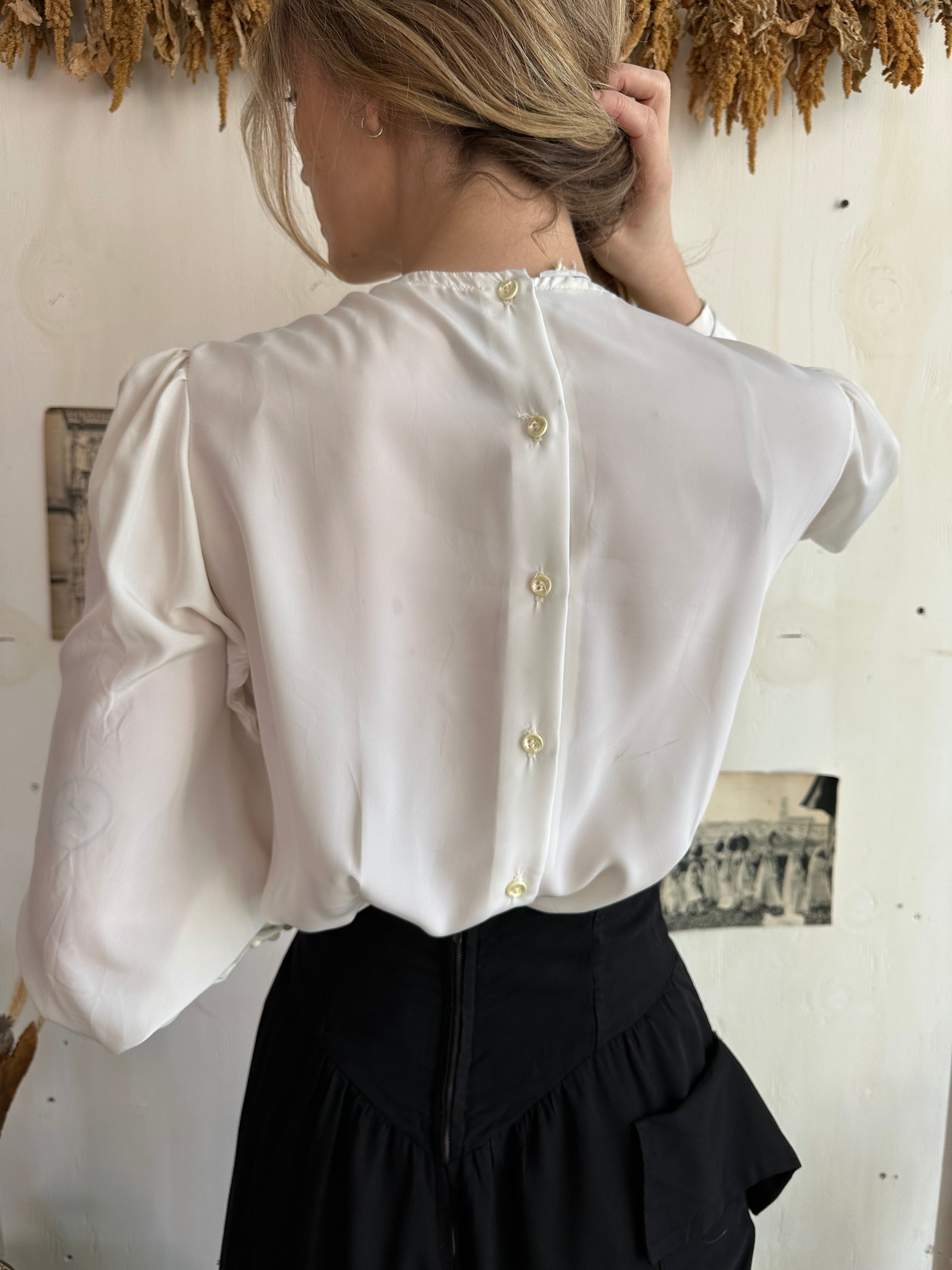 1980s Lace Placket Blouse (M)