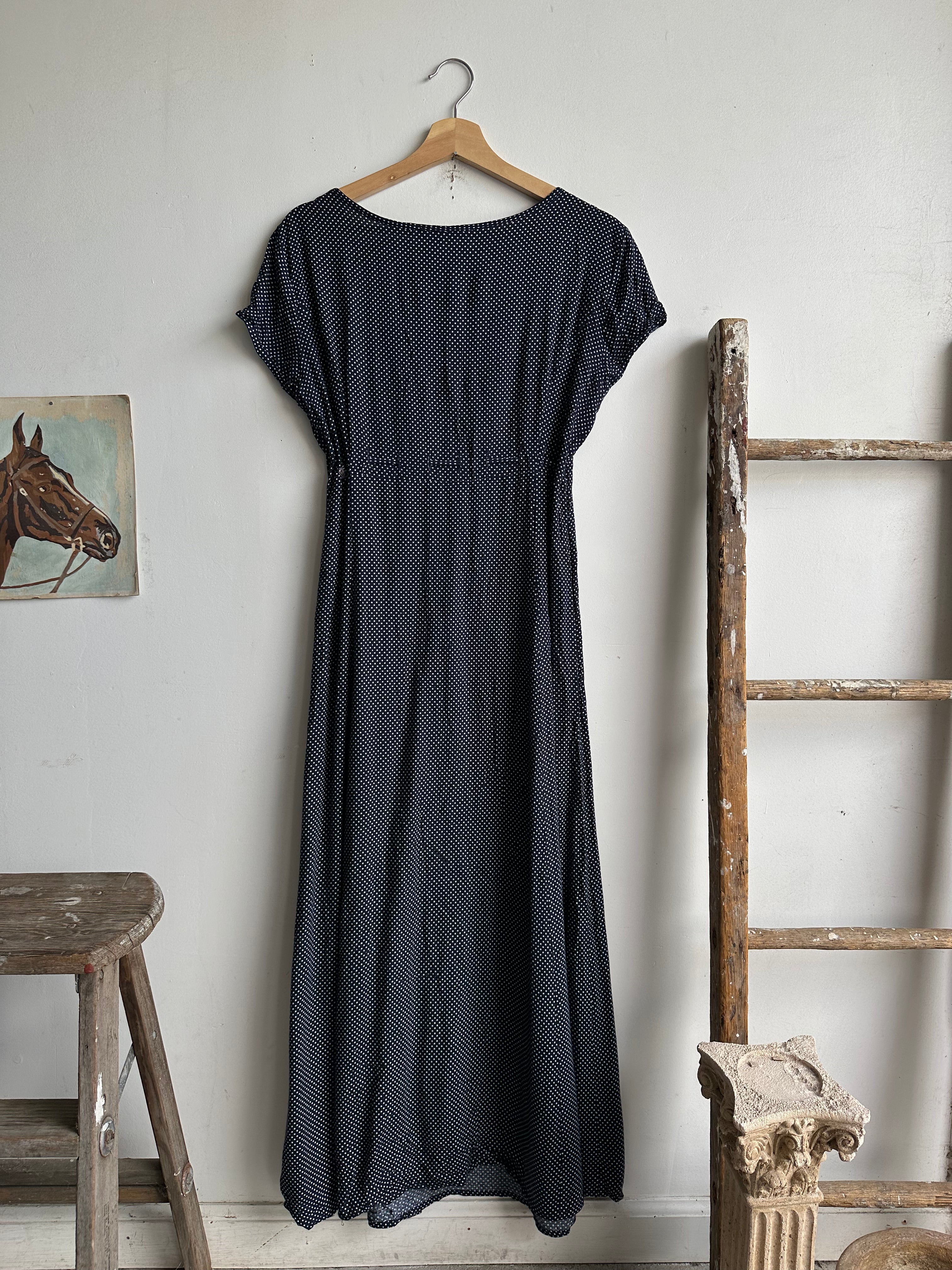 1990s Tie Waist Polka Dot Midi (M)