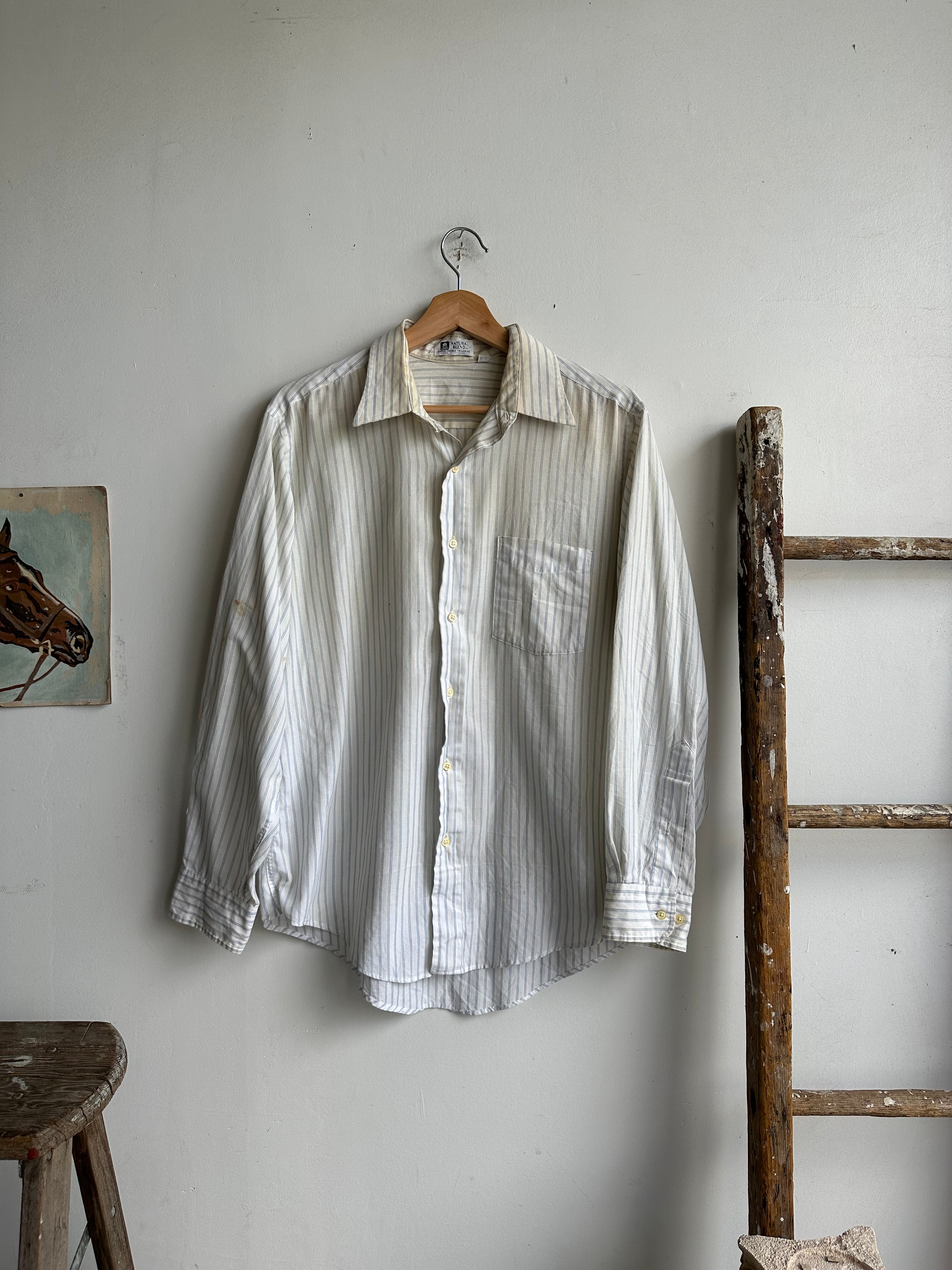 1960s Well-Worn Striped Dress Shirt (Boxy L)